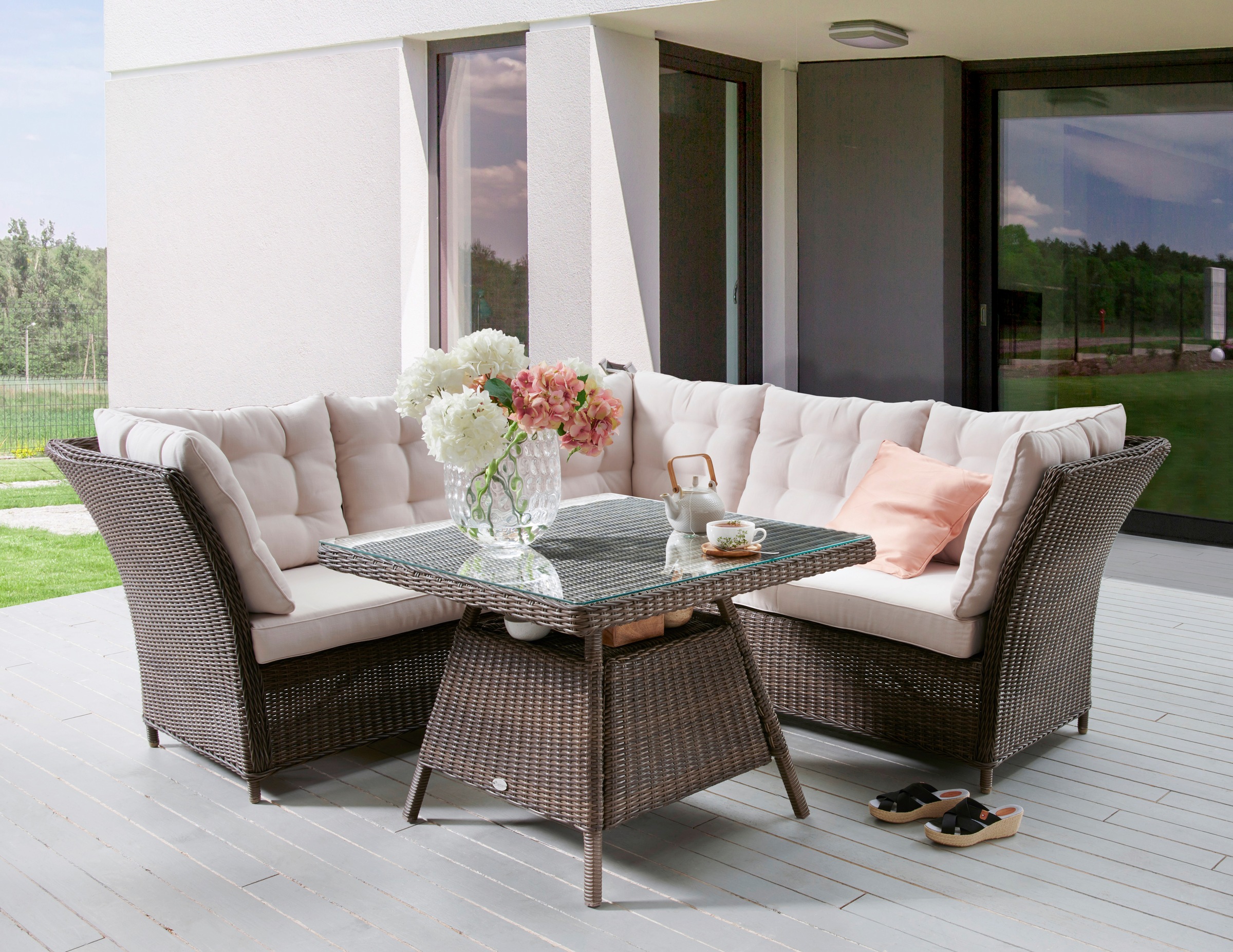 Destiny Garten-Essgruppe »PALMA Dininglounge«, (3 tlg.), 1 Sitzecke, 1 Bank und 1 Tisch