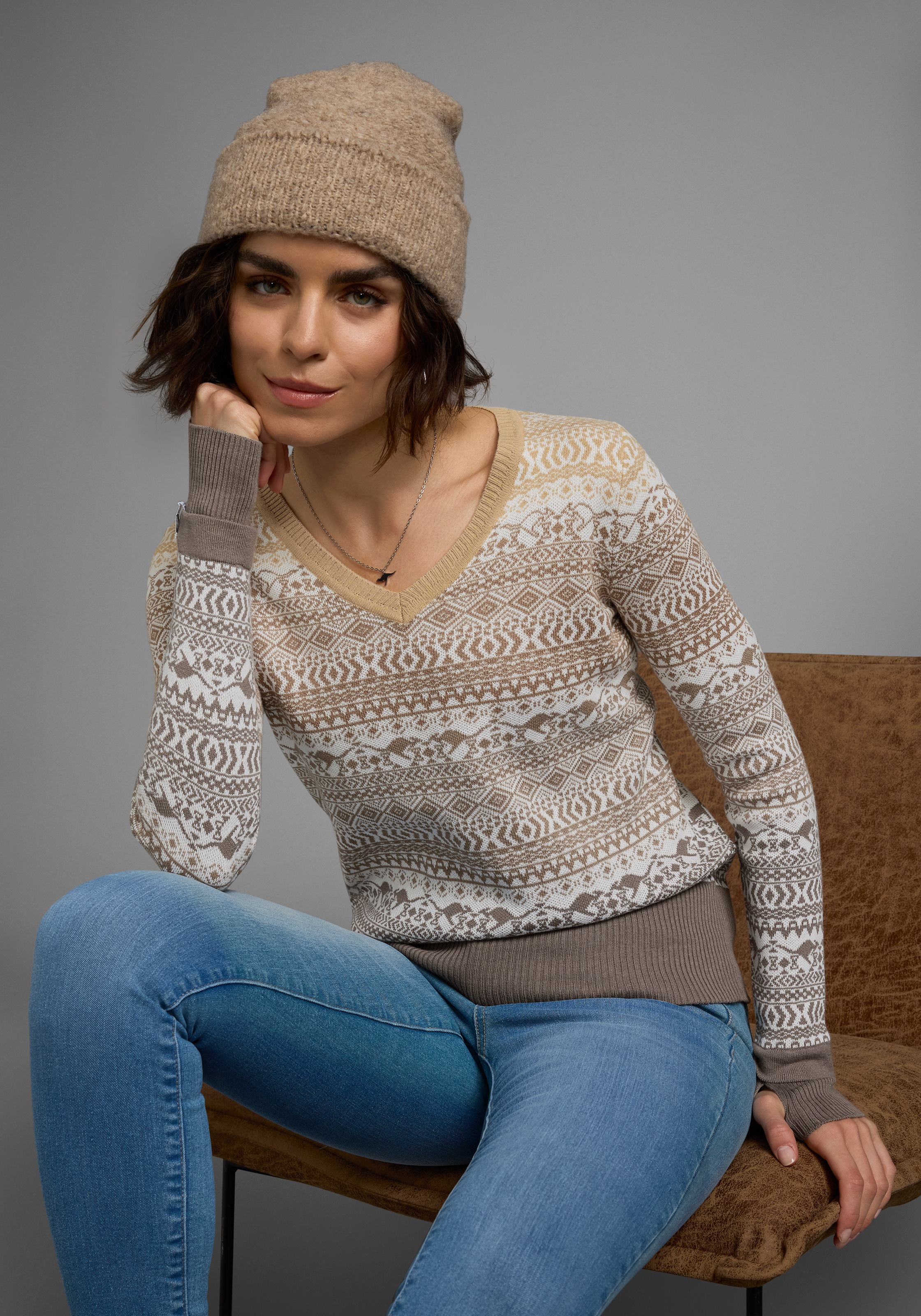 KangaROOS Jacquardpullover, im Norweger-Muster mit kleinen Kängurus