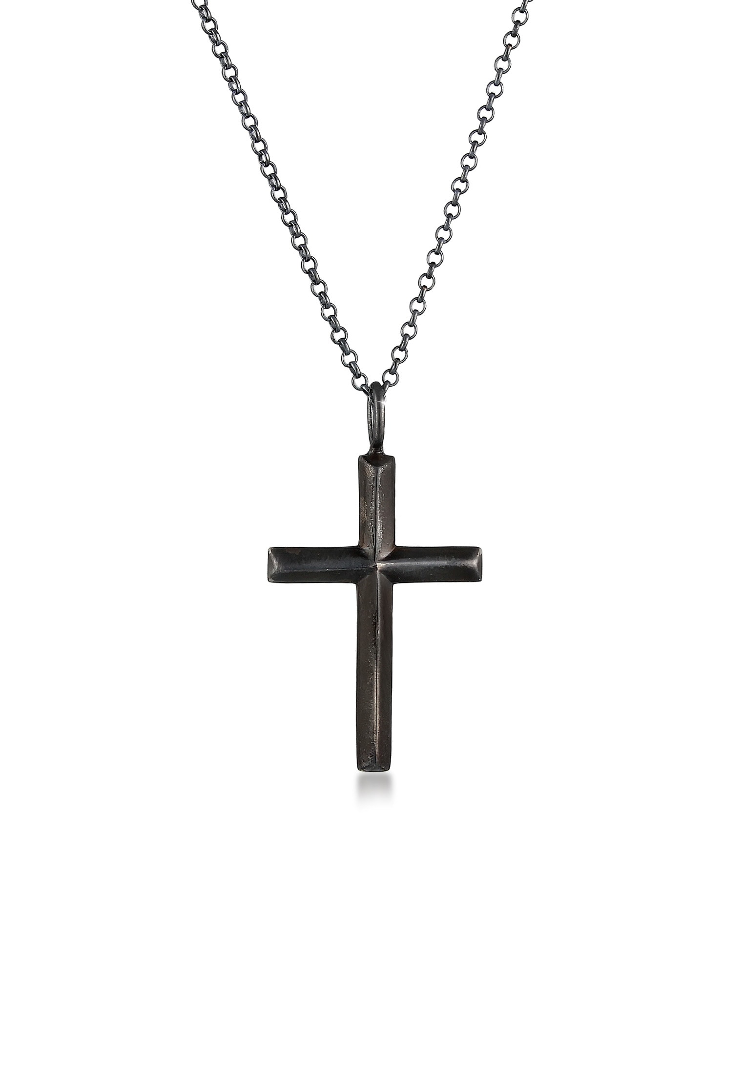 Lange Kette »Halskette Herren Erbskette Kreuz Oxidiert Massiv 925 Silber«