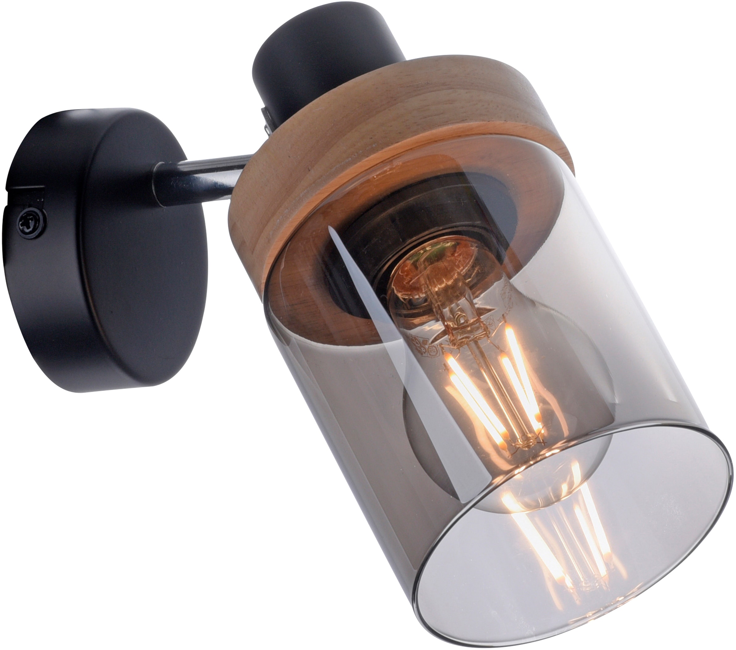 Home affaire Wandleuchte »Tendon«, 1 flammig-flammig, Wandlampe, Glas, Holz,  Rauchglas, geeignet für Leuchtmittel - E27 bestellen bei OTTO