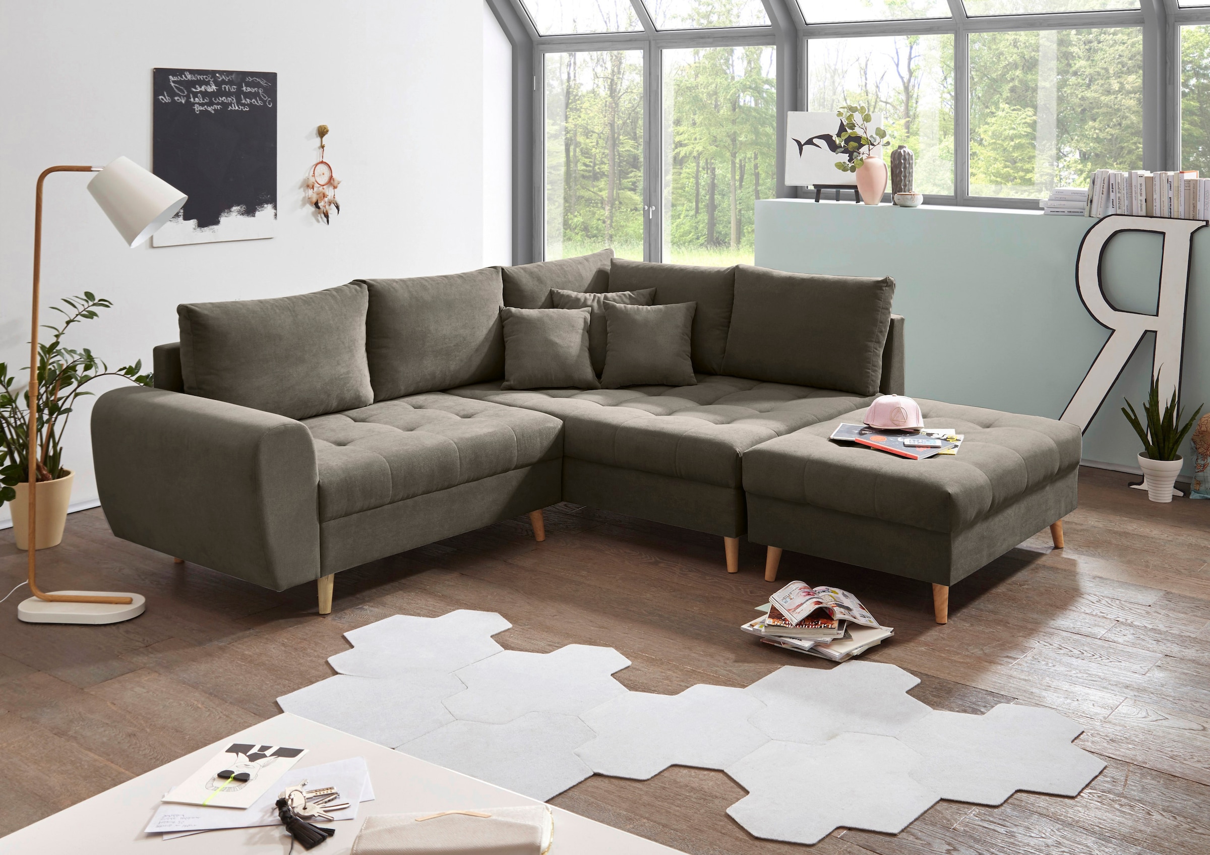 ED EXCITING DESIGN Ecksofa »Alice L-Form«, (Set), mit Hocker & 3 Zierkissen