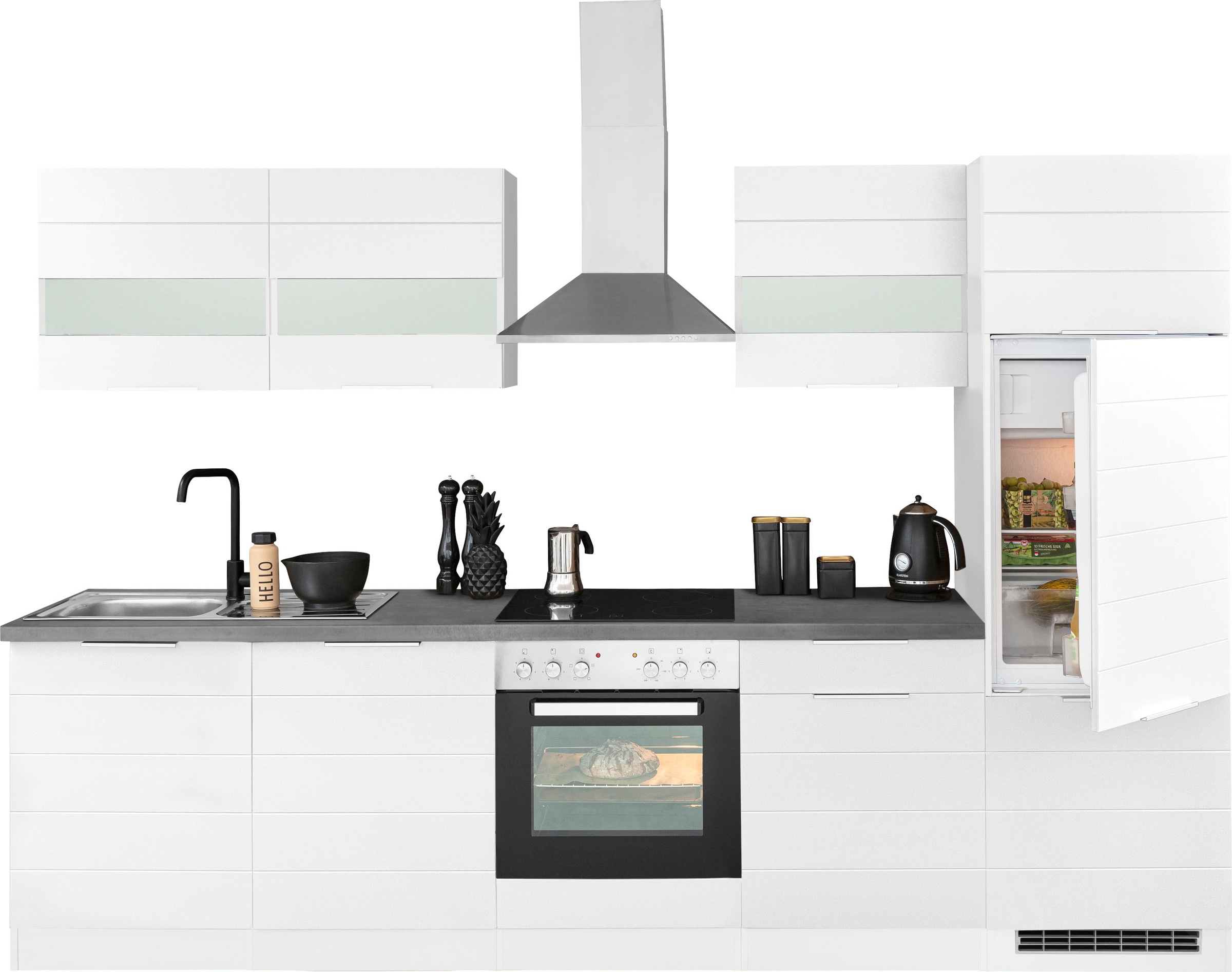 KOCHSTATION Küchenzeile »KS-Luhe« 300 cm breit, wahlweise mit oder ohne E-Geräten, gefräste MDF-Fronten