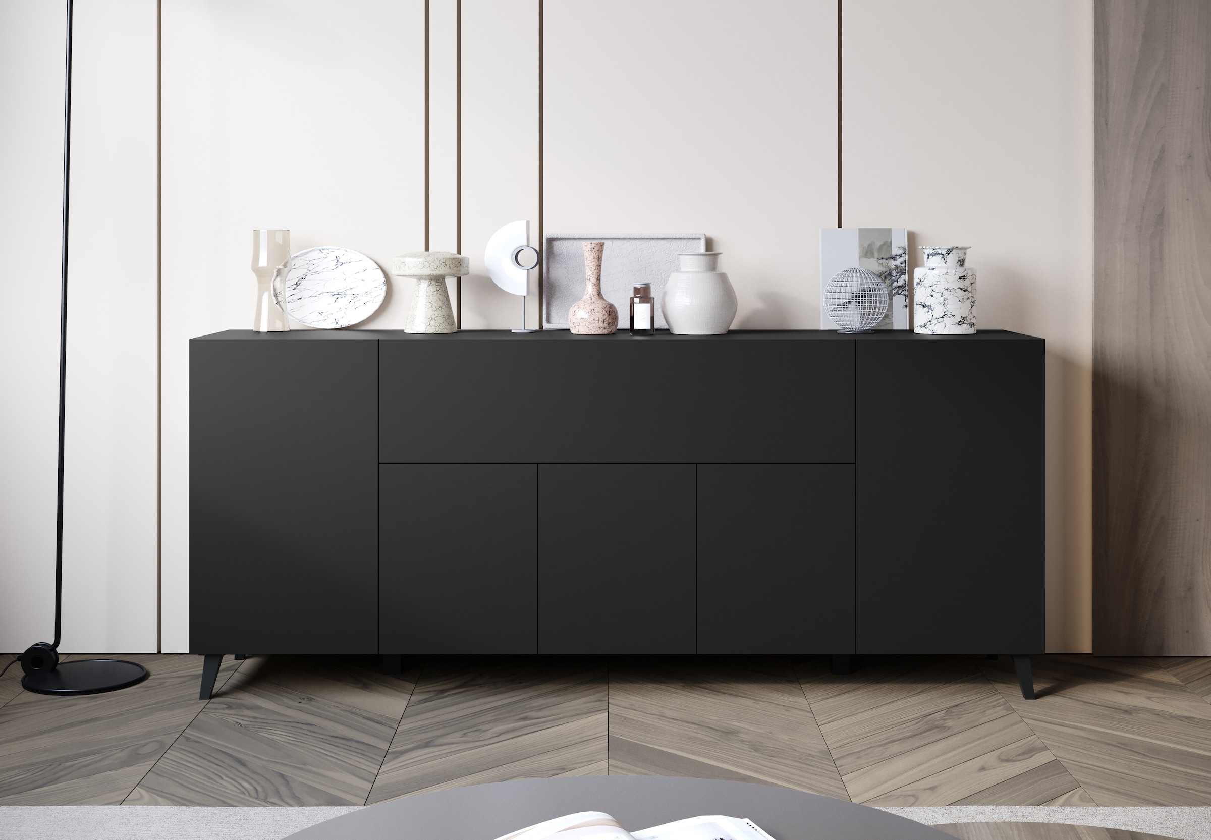 Home affaire Sideboard »SIDEBOARD PHUKET II, Stilvolle, grifflose kommode, Breite 180cm« Mit 5 Türen, 1 Klappe, 7 Fächern und höhenverstellbaren Einlegeböden