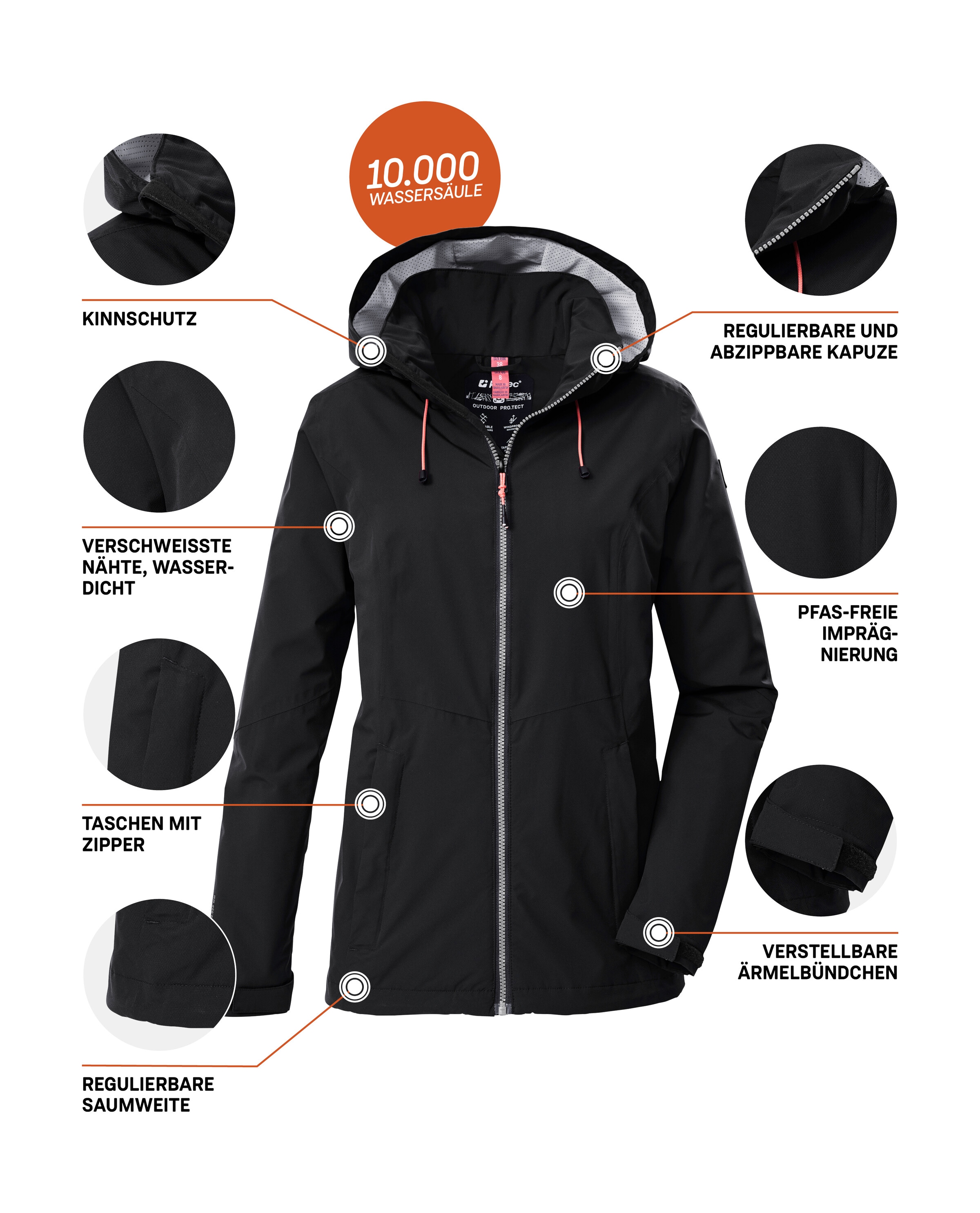 Killtec Outdoorjacke »Damen Regenjacke OOKS 1«, Leichte, wasser- und winddichte Jacke, atmungsaktiv, abnehmbare Kapuze