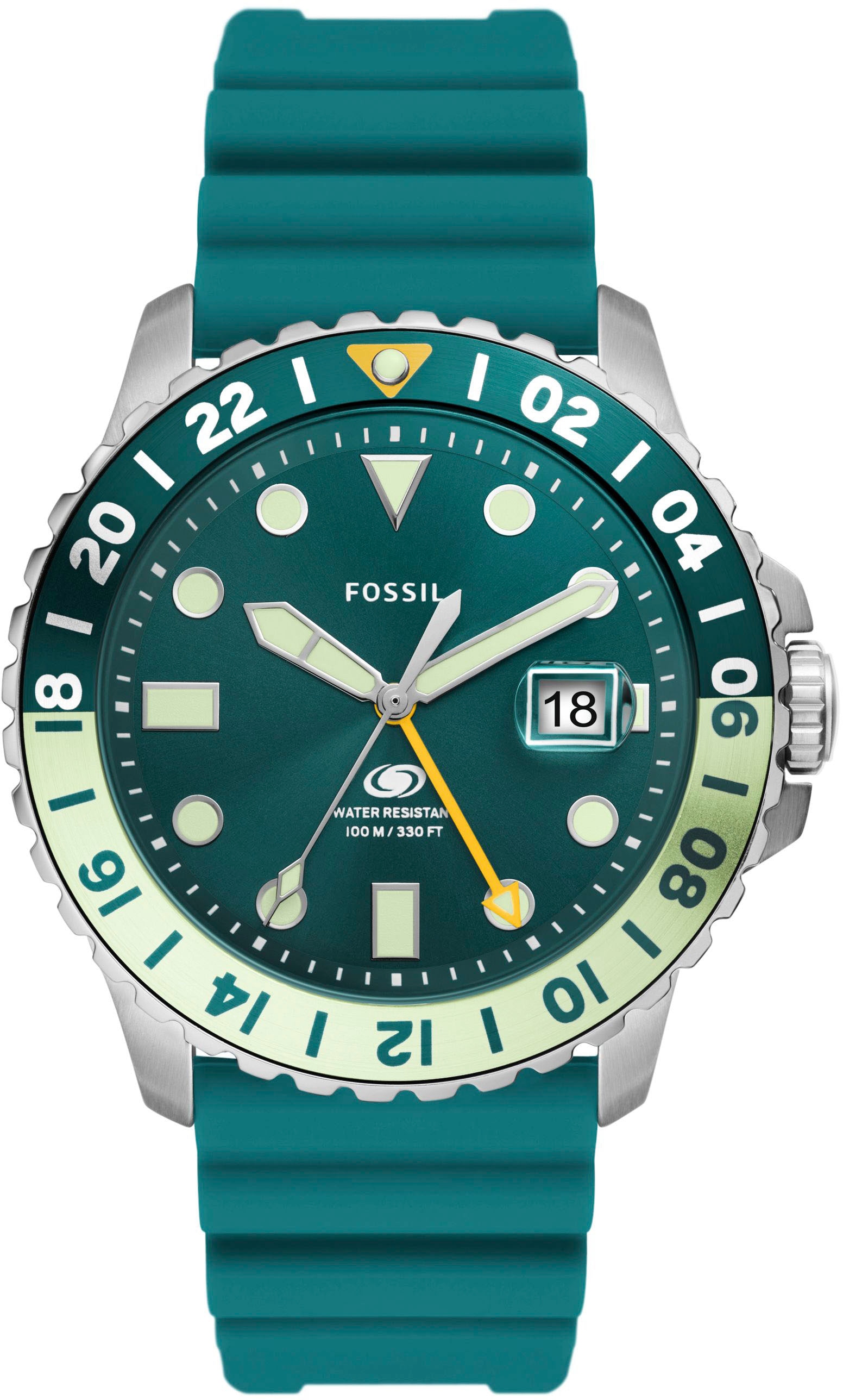 Fossil Quarzuhr »FOSSIL BLUE GMT, FS5992«, Armbanduhr, Damenuhr, Datum, Silikonarmband, bis 10 bar wasserdicht