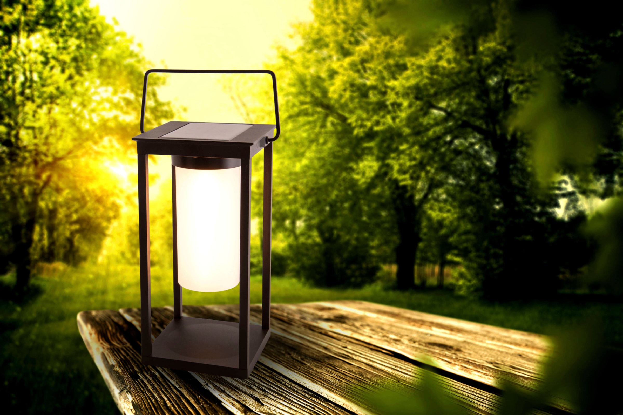 näve LED Solarleuchte »Camping«, 1 flammig, Leuchtmittel LED-Modul | LED fest integriert, mit Henkel, 2 Helligkeitsstufen per Touch, USB Ladeanschluss, schwarz