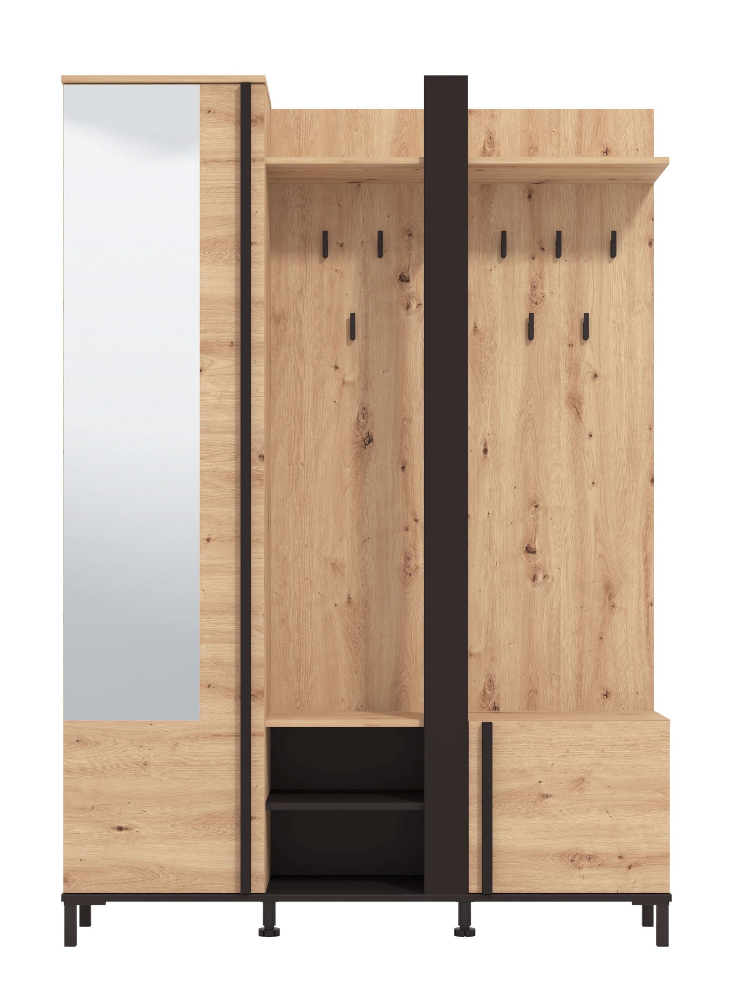 Home affaire Kompaktgarderobe »Nino Flurgarderobe, Dielenschrank, Flurmöbel, Garderobe, Breite 135 cm«, Schuhschrank, Spiegel, Haken, viel Stauraum, ideal für kleine Räume