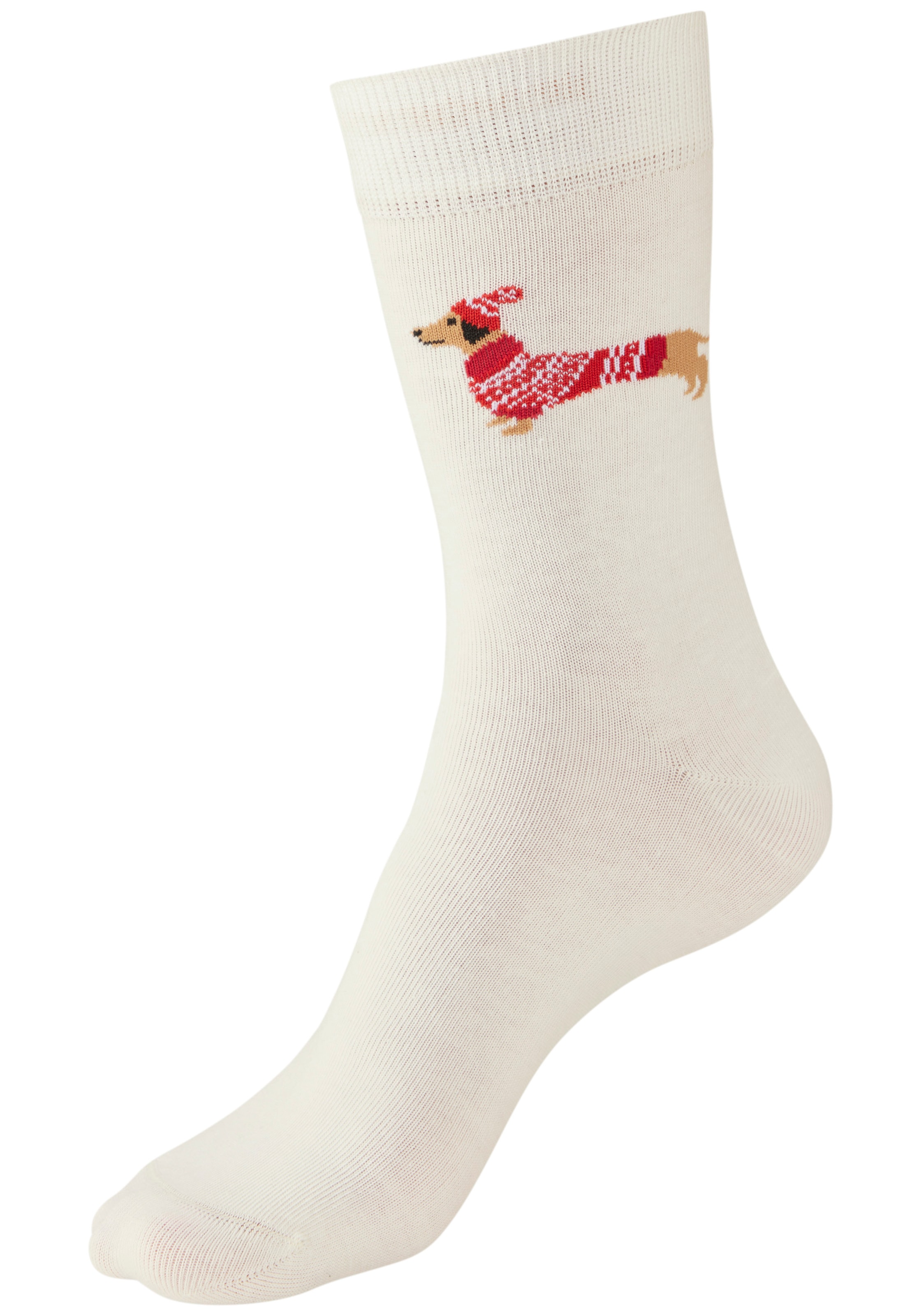 LASCANA Socken, (Packung, 3 Paar), mit weihnachtlichem Dackelmotiv