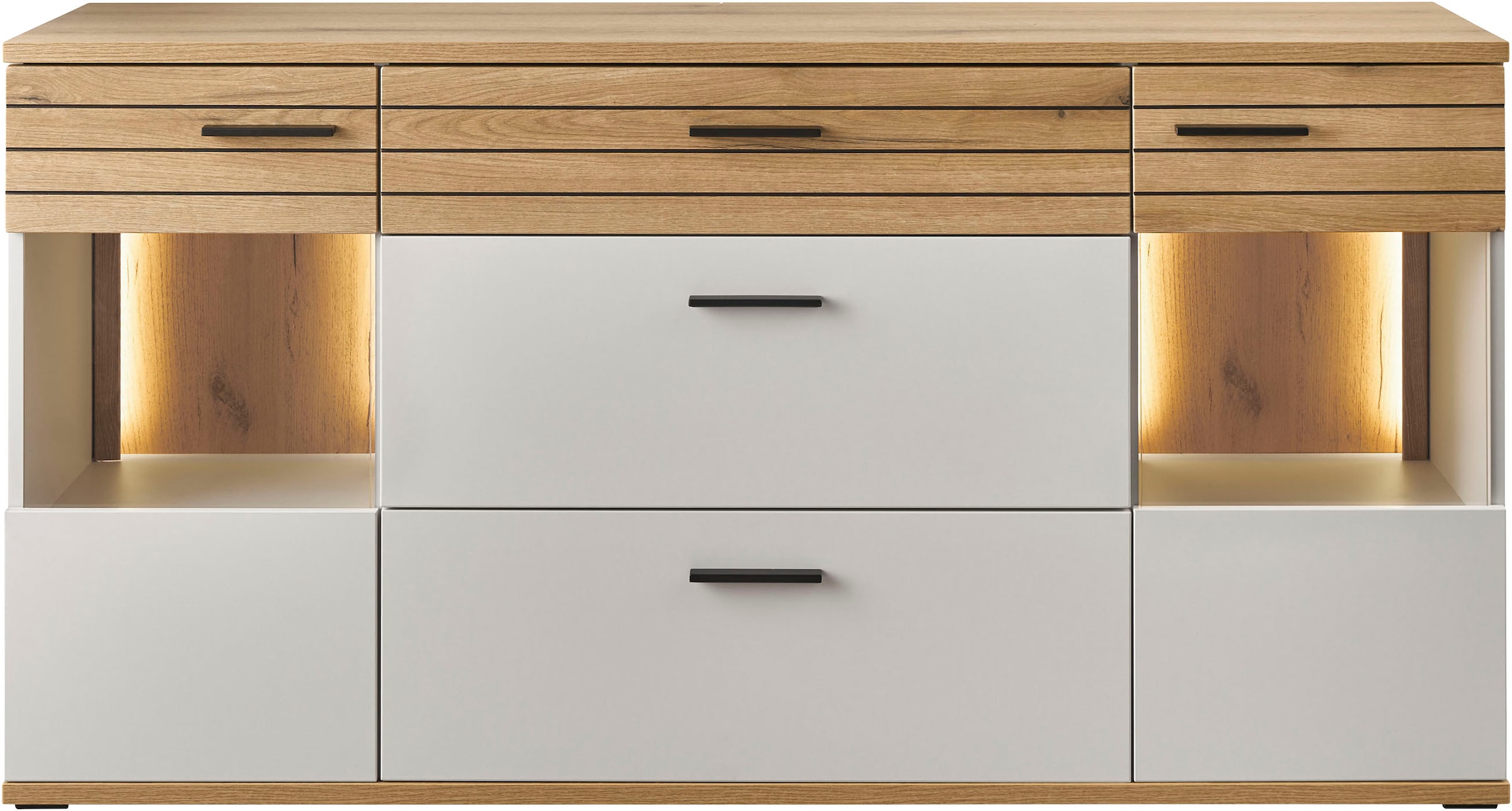 set one by Musterring Sideboard »Quincy« 1 Stk. tlg. Mit Glasausschnitt und LED, in Anthrazit/Lichtgrau erhältlich, 160 cm