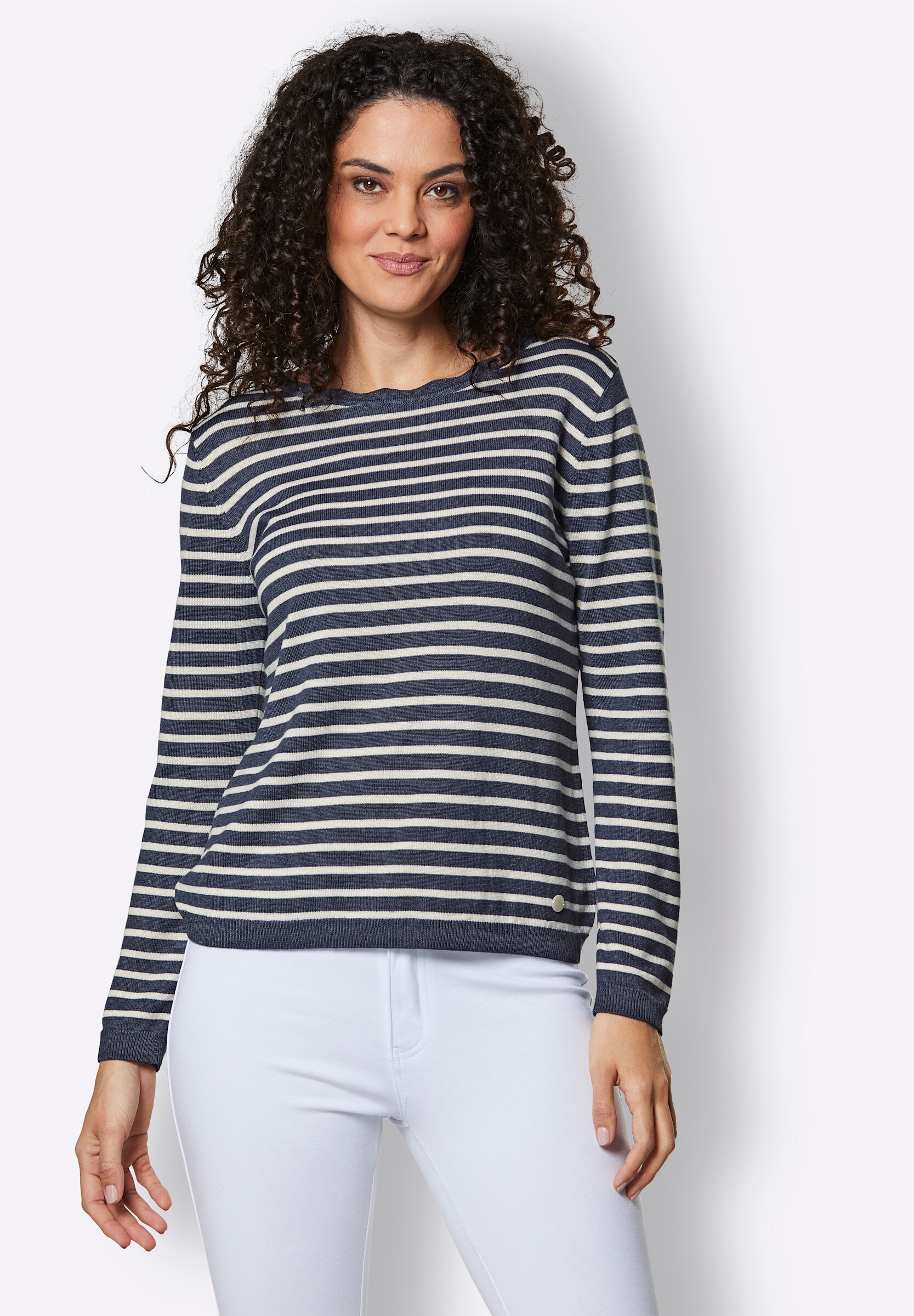 creation L Strickpullover »Viskose-Merino-Pullover Rundhalspullover im Ringel-Dessin«