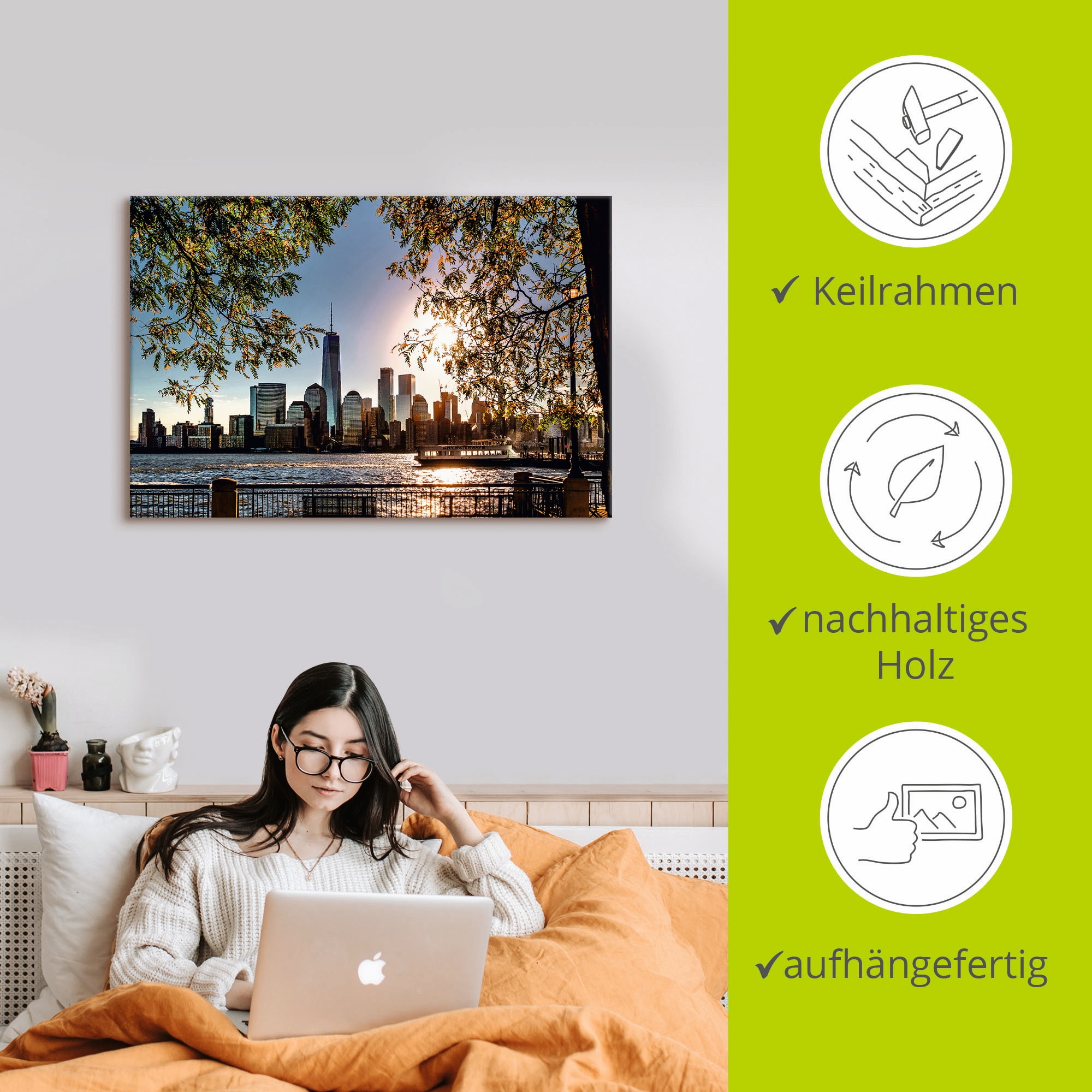 Artland Wandbild »Sonnenaufgang über New York«, Amerika, (1 St.), als Alubild, Outdoorbild, Leinwandbild, Poster, Wandaufkleber