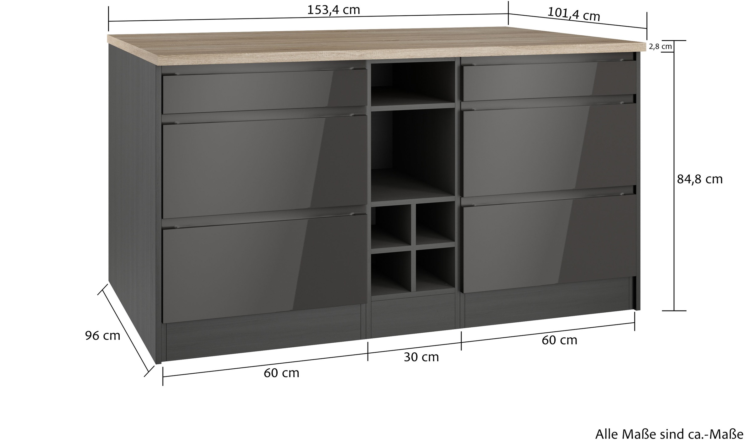 KOCHSTATION Kücheninsel »KS-Virginia«, Breite 153 cm, MDF-Fronten, Flaschenregal
