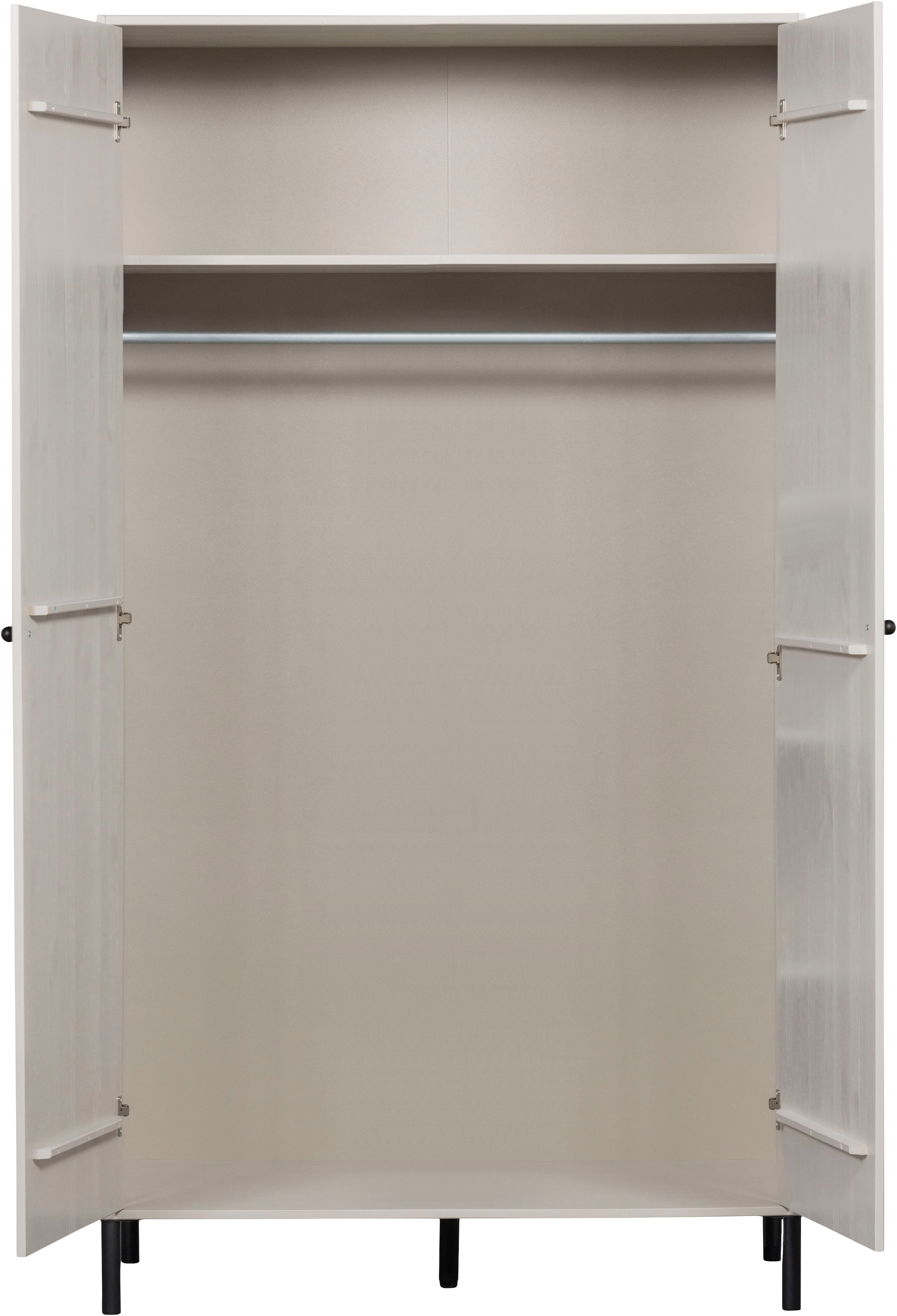 WOOOD Garderobenschrank »Xina mit geschliffener Oberfläche und HDF-Rückwand (2-türig)« FSC® Massivkiefer, 15 cm Standfuß, Hänge- und Legbereich