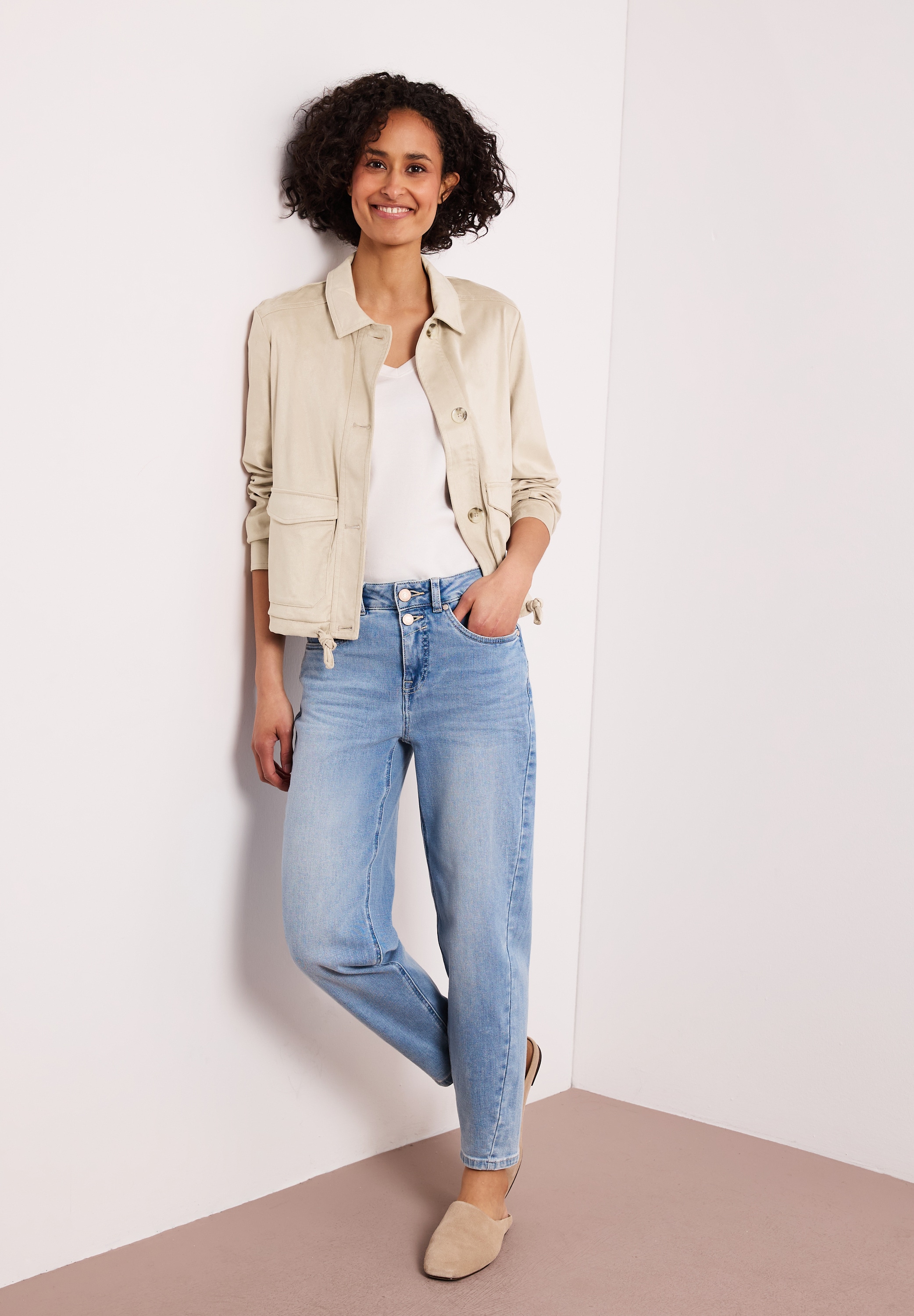 STREET ONE Blouson ohne Kapuze aus Velours mit Knopfleiste