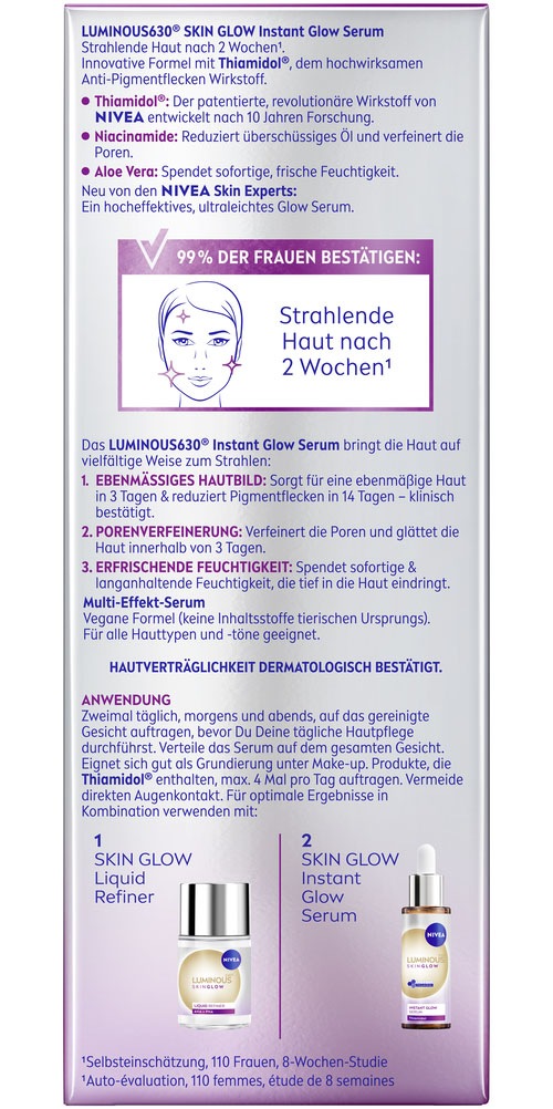 Nivea Anti-Falten-Serum »NIVEA LUMINOUS630® Skin Glow Instant Glow Serum«, leichte Textur, feuchtigkeitsspendend, pflegend
