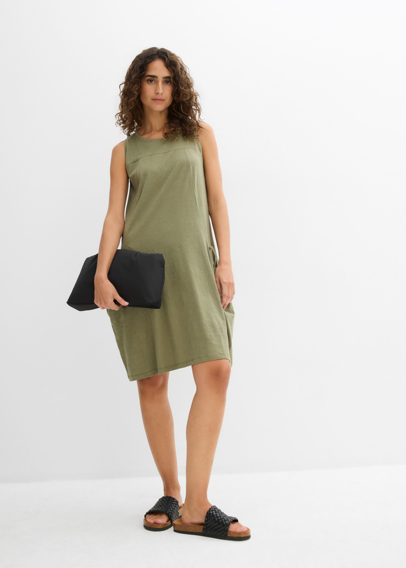 bonprix Jerseykleid »Baumwoll-Jerseykleid mit Taschen« für den Alltag, ärmellos, aus Baumwolle, in A-Linie, mit Taschen
