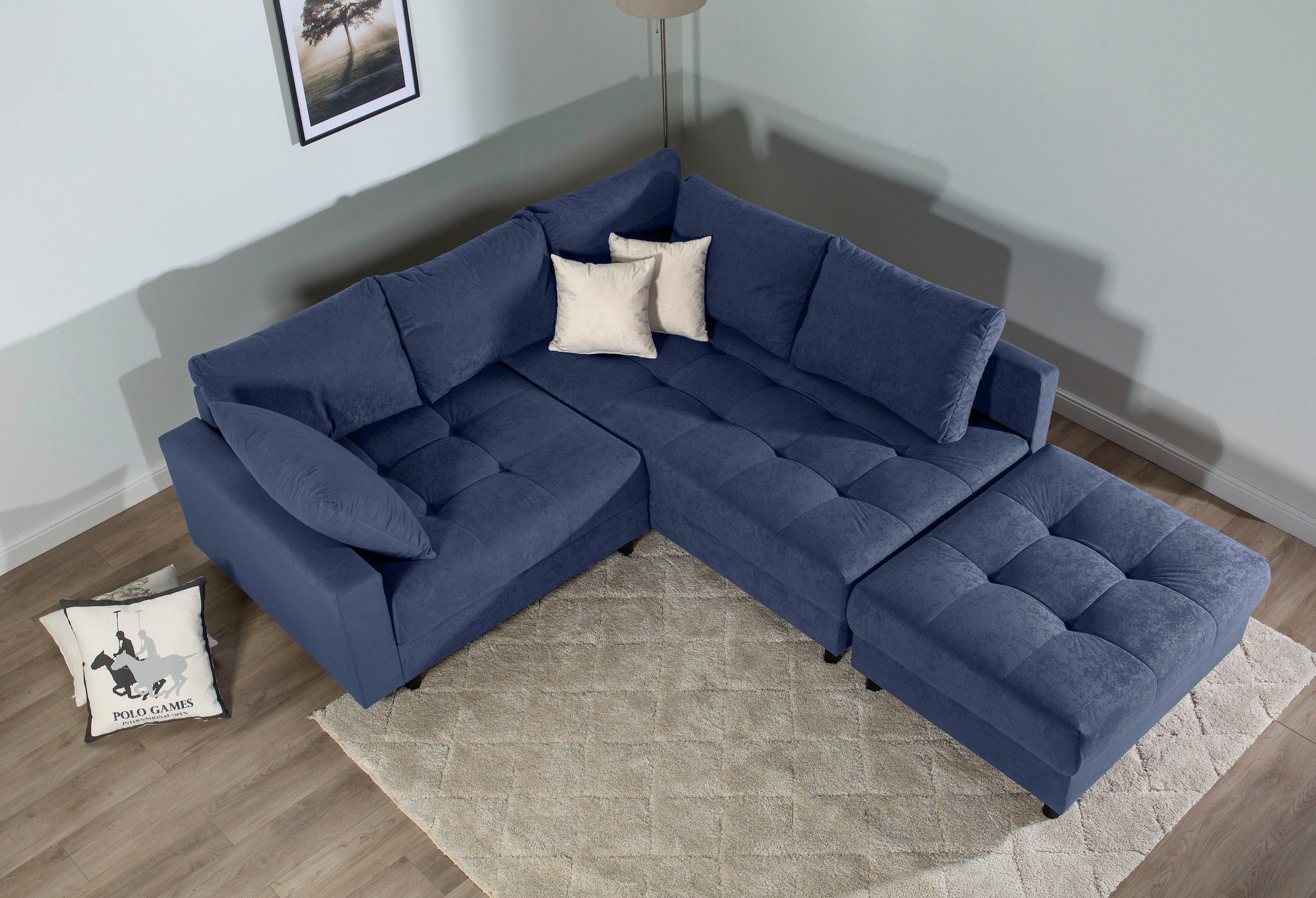 COLLECTION AB Ecksofa »Toni L-Form, B: 215 cm« Set: Sofa & Hocker, 2 Zierkissen, Federkern