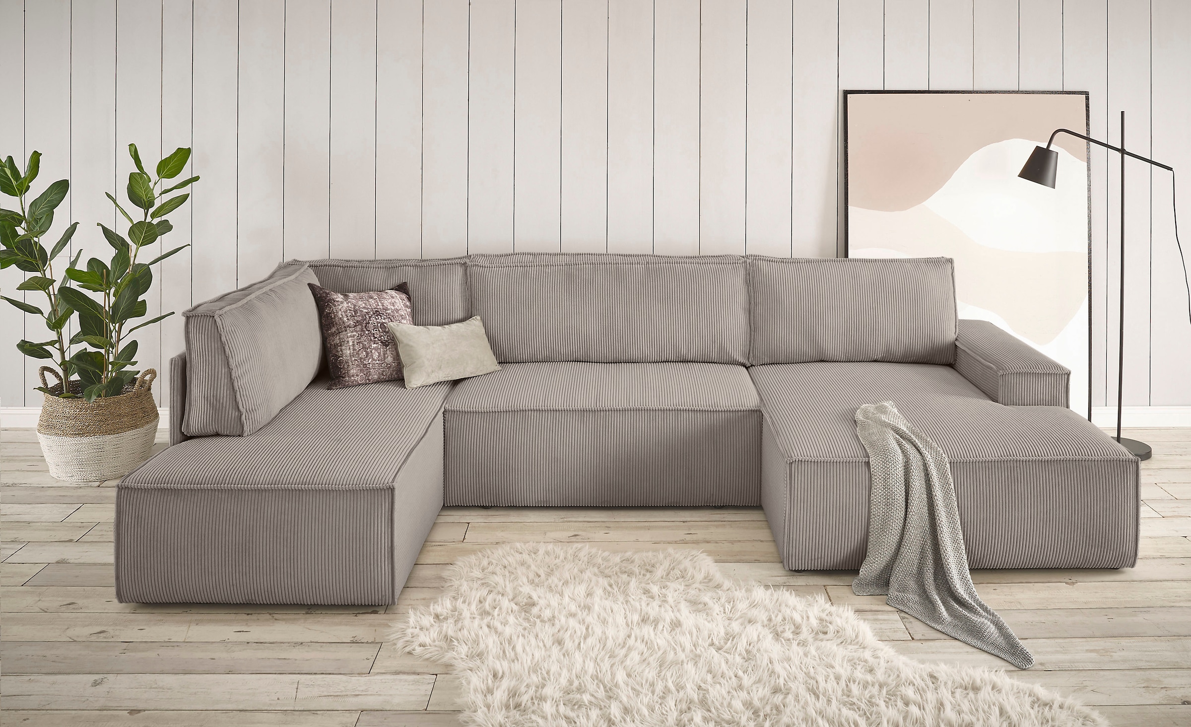 Home affaire Wohnlandschaft »SHERWOOD U-Form, 329 cm - OTTO. Verlässliche Qualität.« Schlaffunktion m. Bettkasten (194x139 cm), Cord, Vintage, Samtvelours