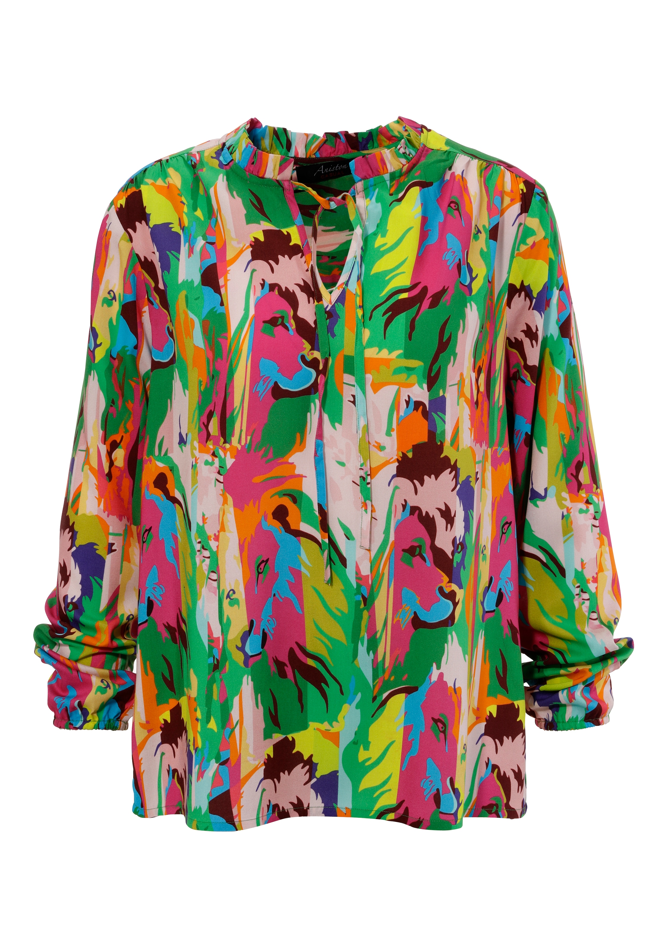 Aniston CASUAL Schlupfbluse, mit Löwenköpfen im farbenfrohen Dschungel-Print