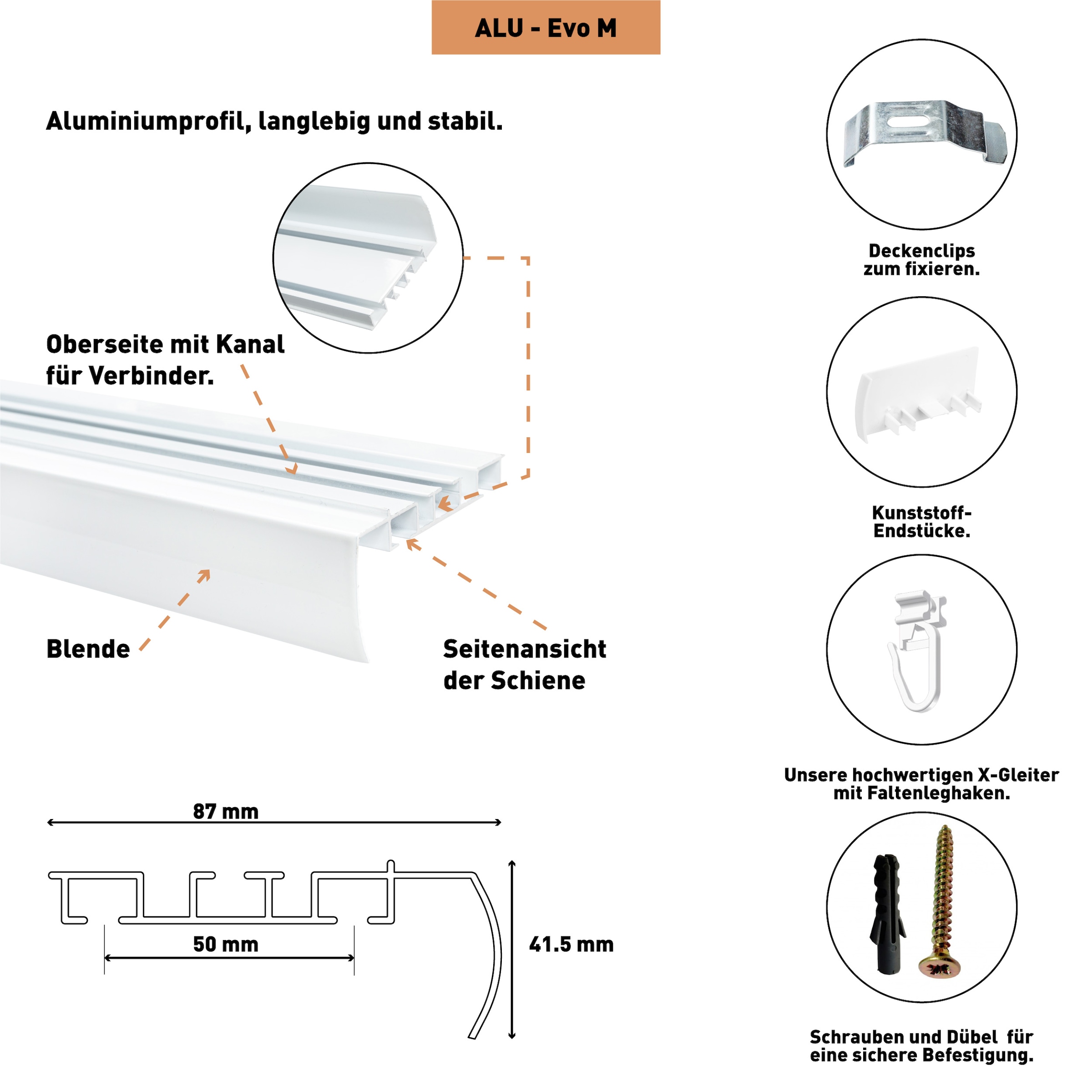 SN DECO GROUP Gardinenschiene »Objektschiene EVO-M 2-läufig mit integrierter Blende« 2 läufig-läufig Fixmaß