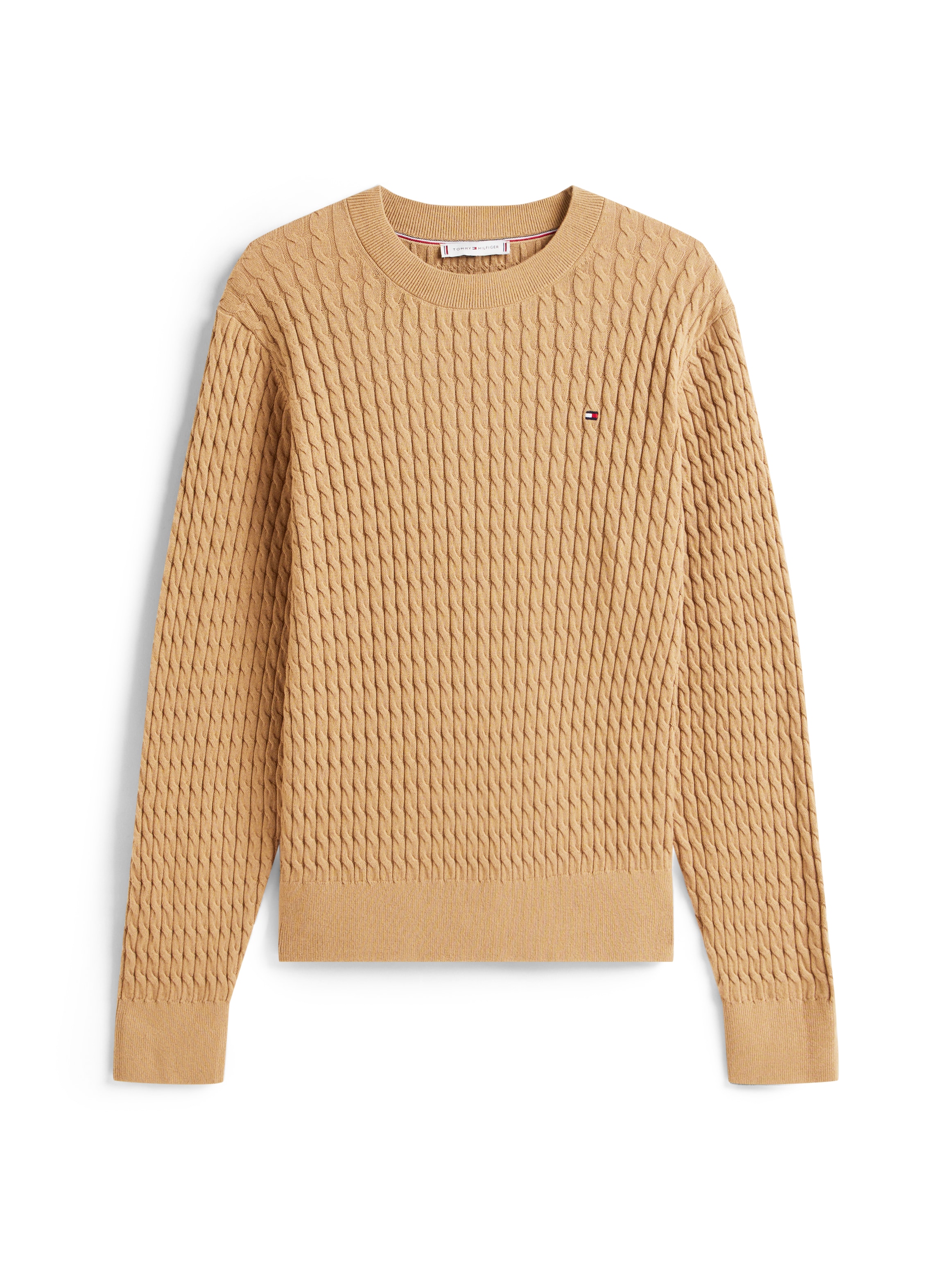 Tommy Hilfiger Rundhalspullover »CO CABLE C-NK LS SWEATER« Baumwolle, mit Zopfmuster