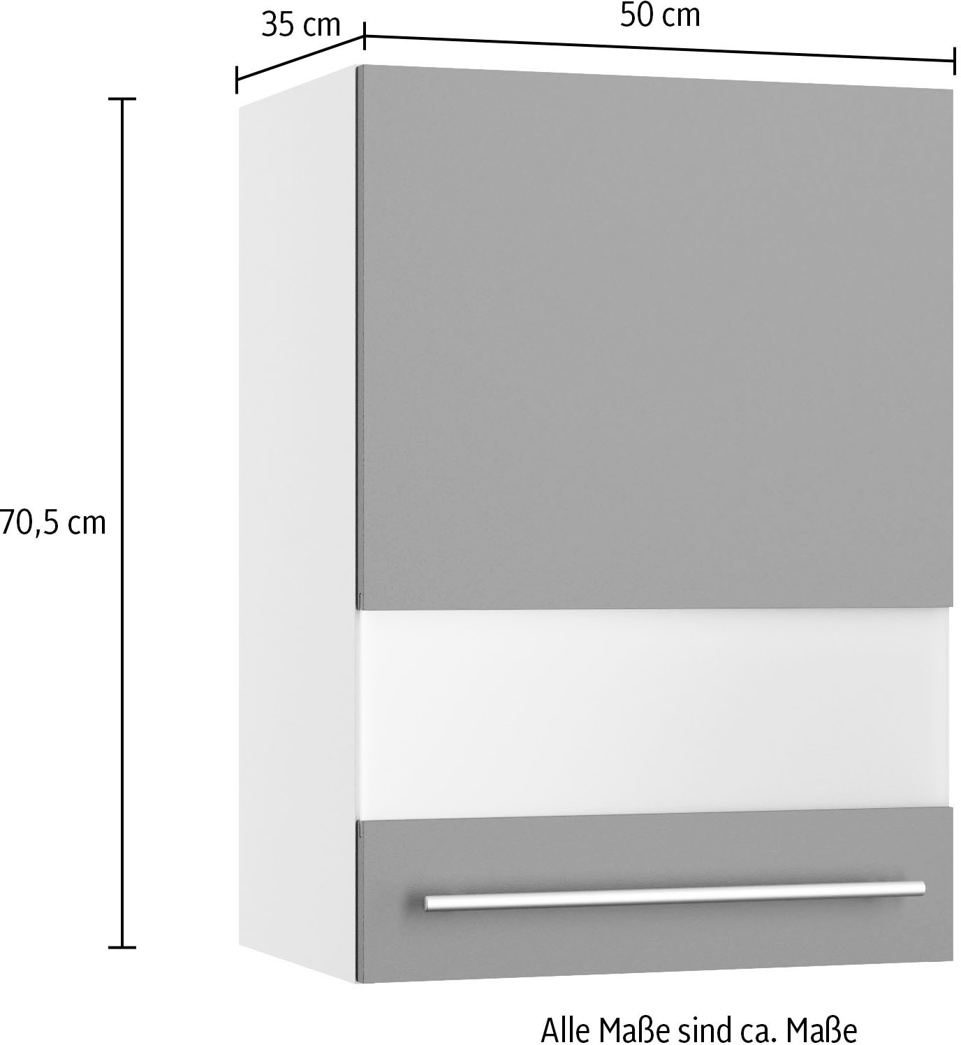 KOCHSTATION Hängeschrank »KS-Bern2«, Breite 50 cm, 1 Tür, 2 Einlegeböden, Front mit Milchglas-Einsatz