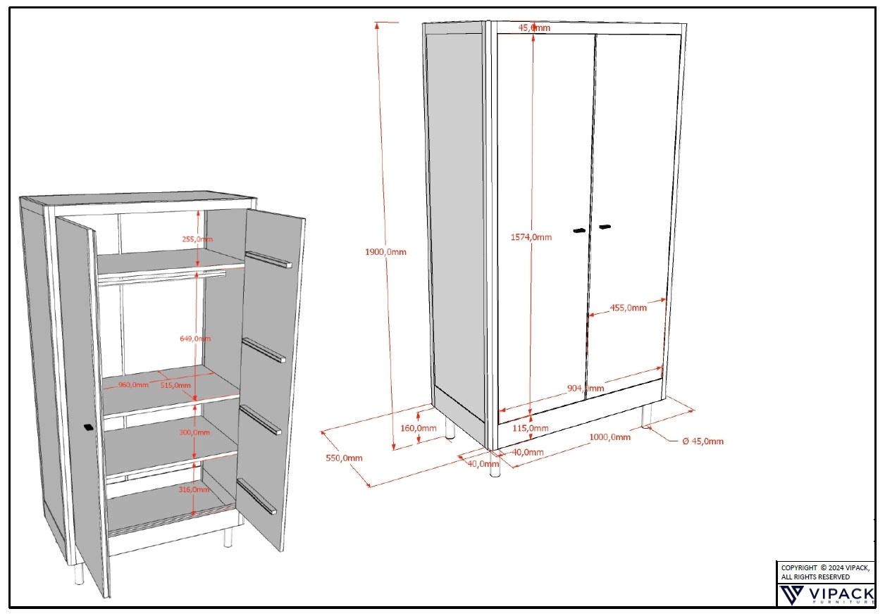 Home affaire Kleiderschrank »mit viel Stauraum, Facheinteilung, hochwertig und stabil gebaut«, (B/H/T ca. 100x190x55cm), Türen mit Soft-Close, Buche massiv weiß lackiert