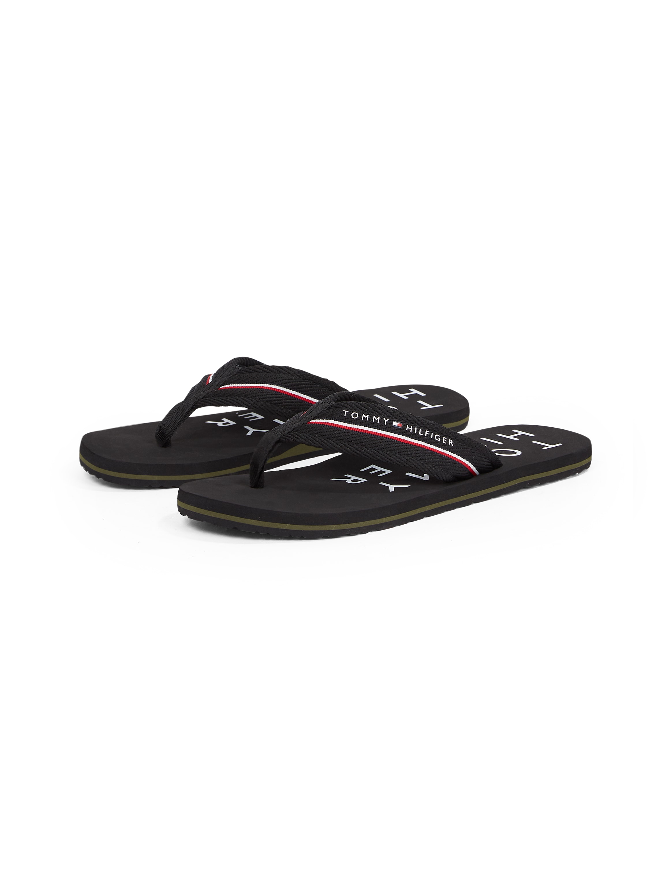 Tommy Hilfiger Zehentrenner »TOMMY HILFIGER WEB BEACH SANDAL«, Sommerschuh, Badeschuh mit Logoschriftzug
