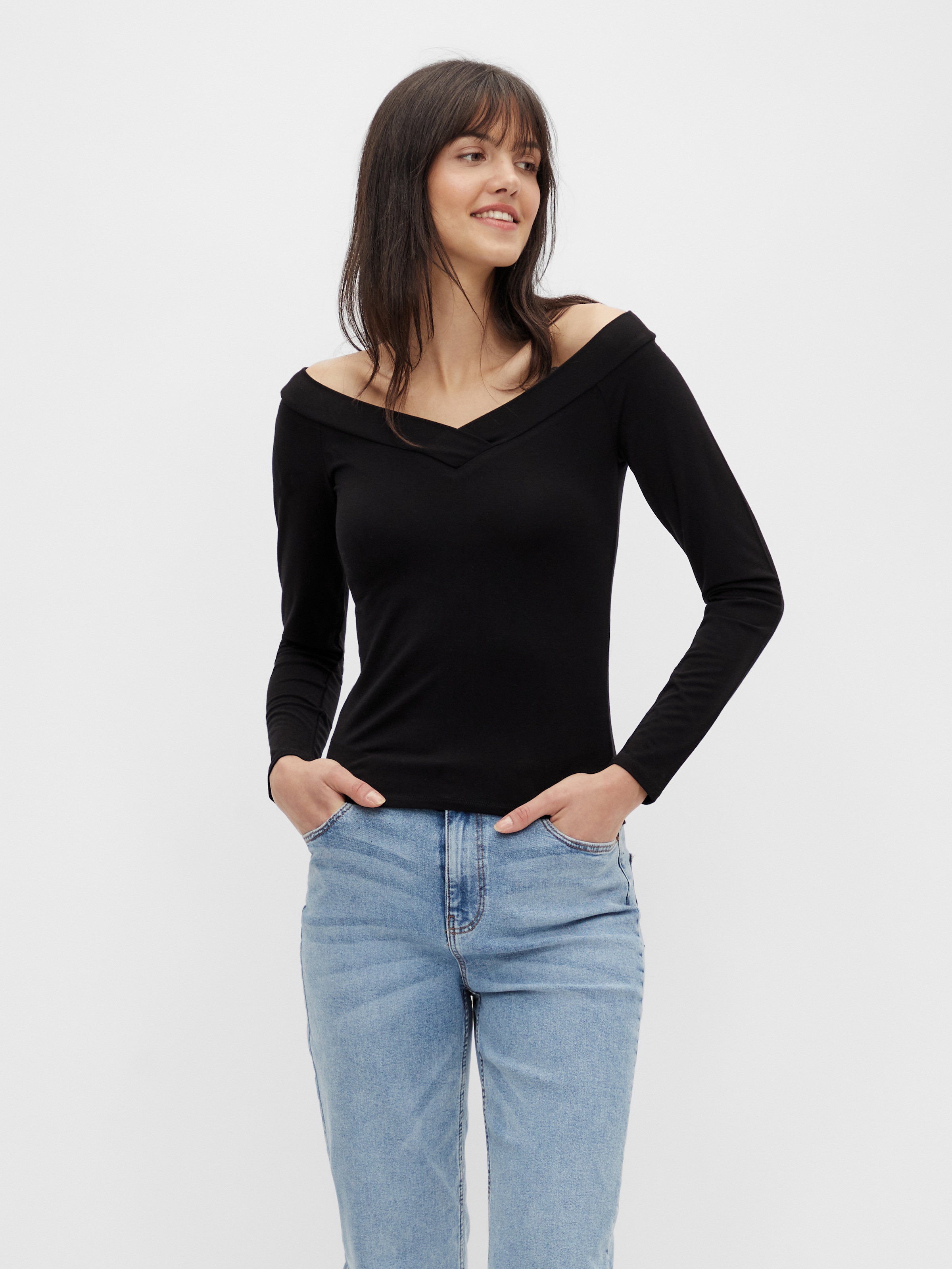 pieces Langarmshirt »PCMALIVA LS OFF SHOULDER V-NECK TOP NOOS«