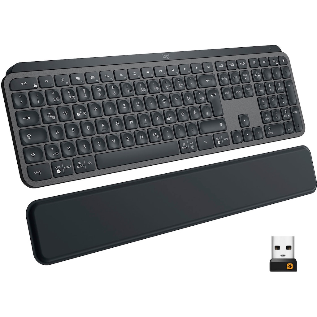 Logitech Tastatur »MX Keys Plus Advanced - GRAPHITE«, (Handgelenkauflage)