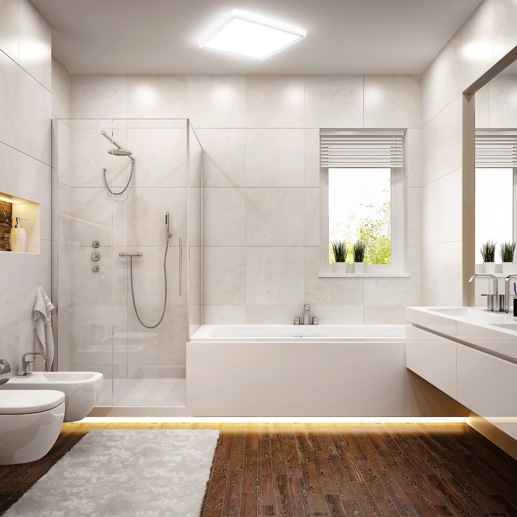 B.K.Licht LED Deckenleuchte »LED Bad-Deckenlampe, mit Backlight, Ultraflach«, 1 flammig, Leuchtmittel LED-Modul | LED fest integriert, Indirektes Licht, 18W, 4.000K, 2400Lm, IP44, L:29cm