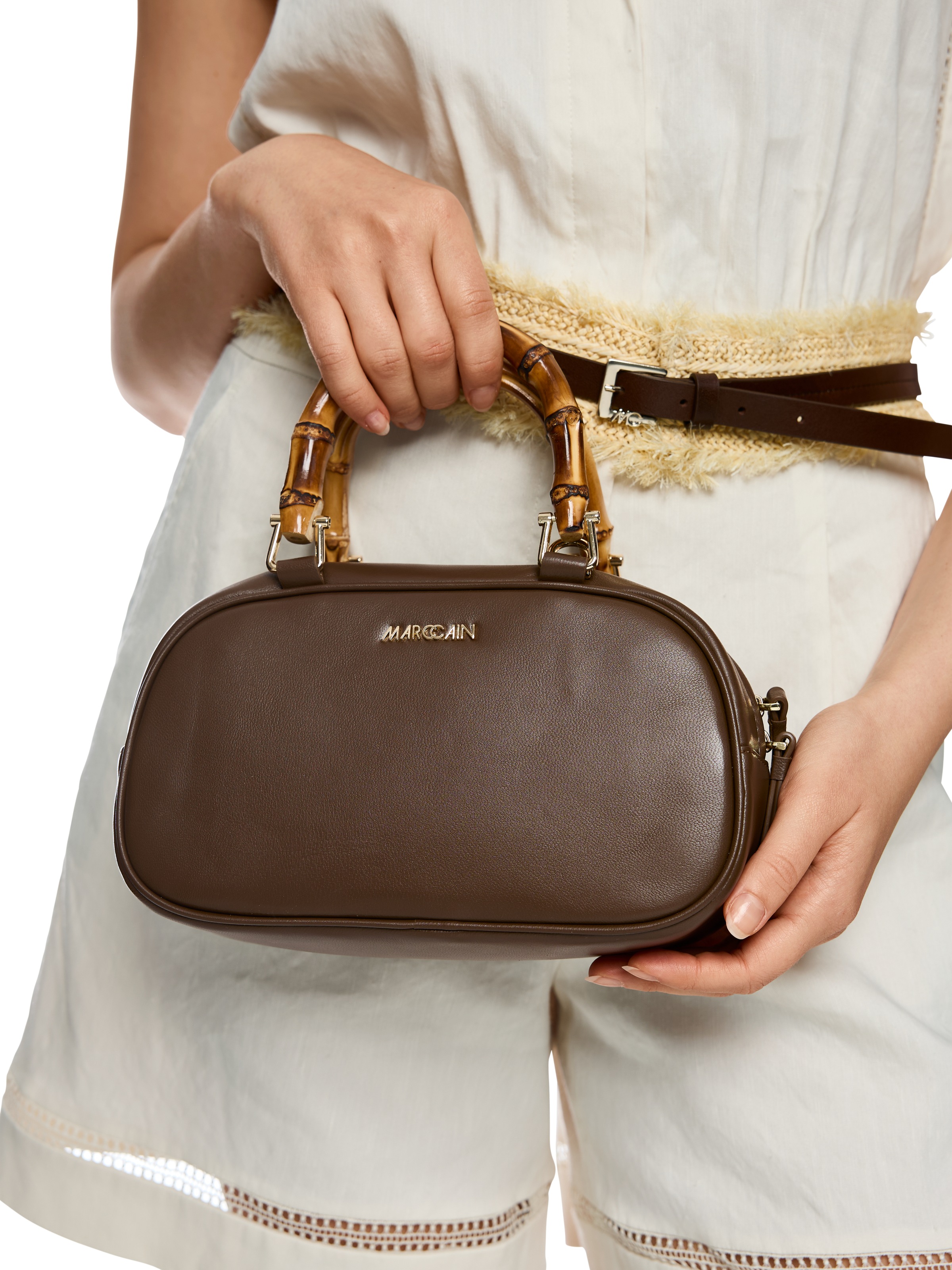 Marc Cain Henkeltasche »Collections Leo's Oasis« Damen Handtasche, Abendtasche mit Holz-Tragegriff