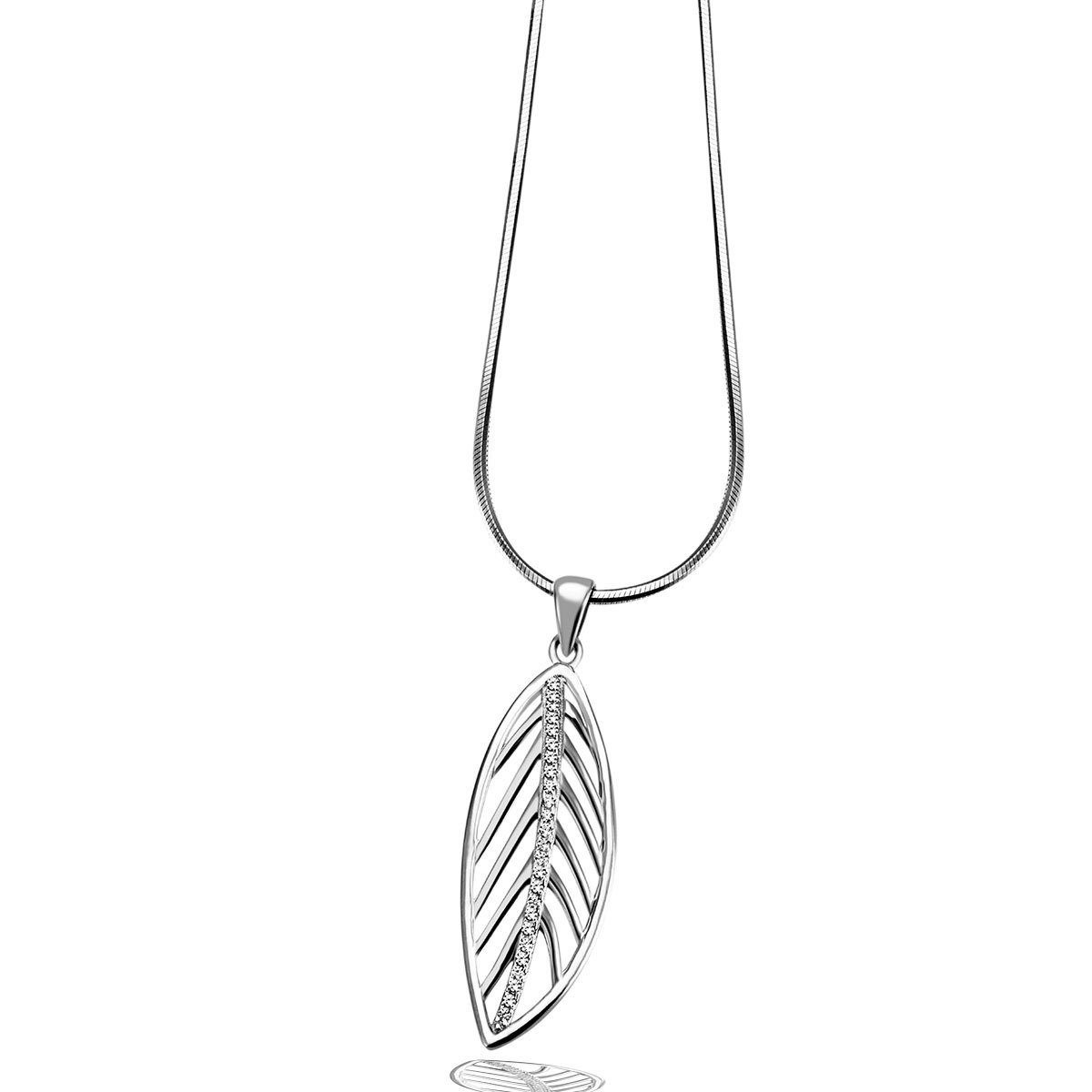 goldmaid Collier 925 Sterlingsilber poliertes Blatt 25 weiße Zirkonia