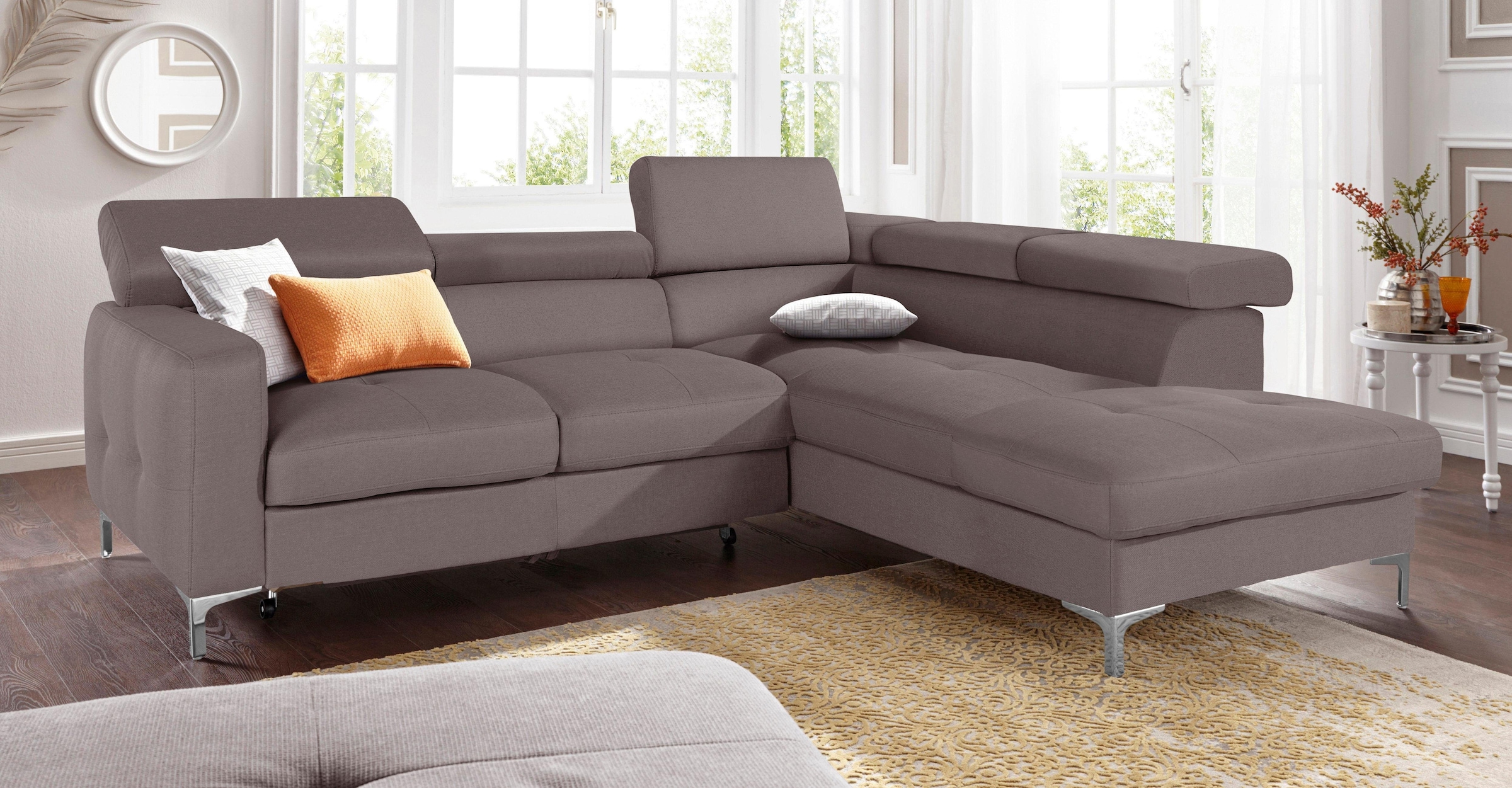 COTTA Polstergarnitur »Sammy L-Form«, (Set), Set bestehend aus: Ecksofa mit Kopfteilverstellung & Hocker