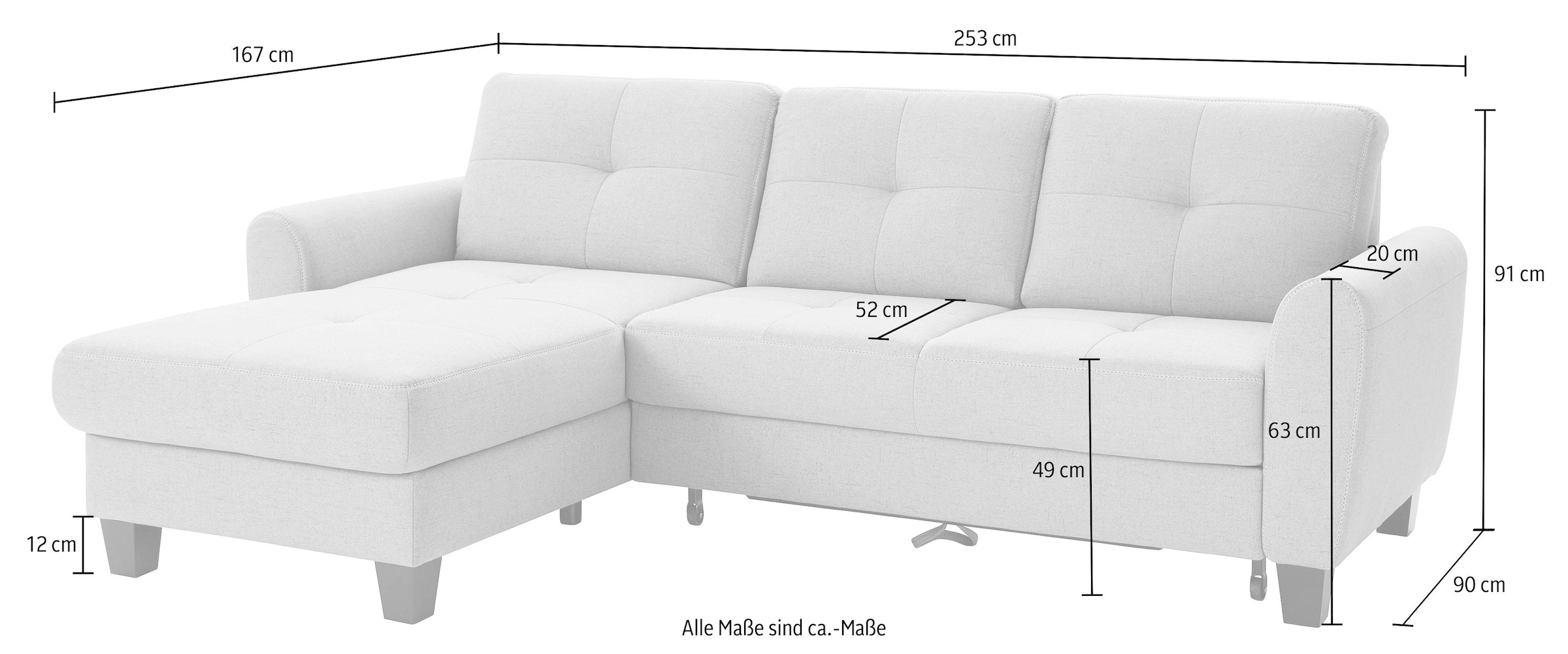 sit&more Ecksofa »Varese L-Form«, mit Federkern, wahlweise mit Bettfunktion und Stauraum