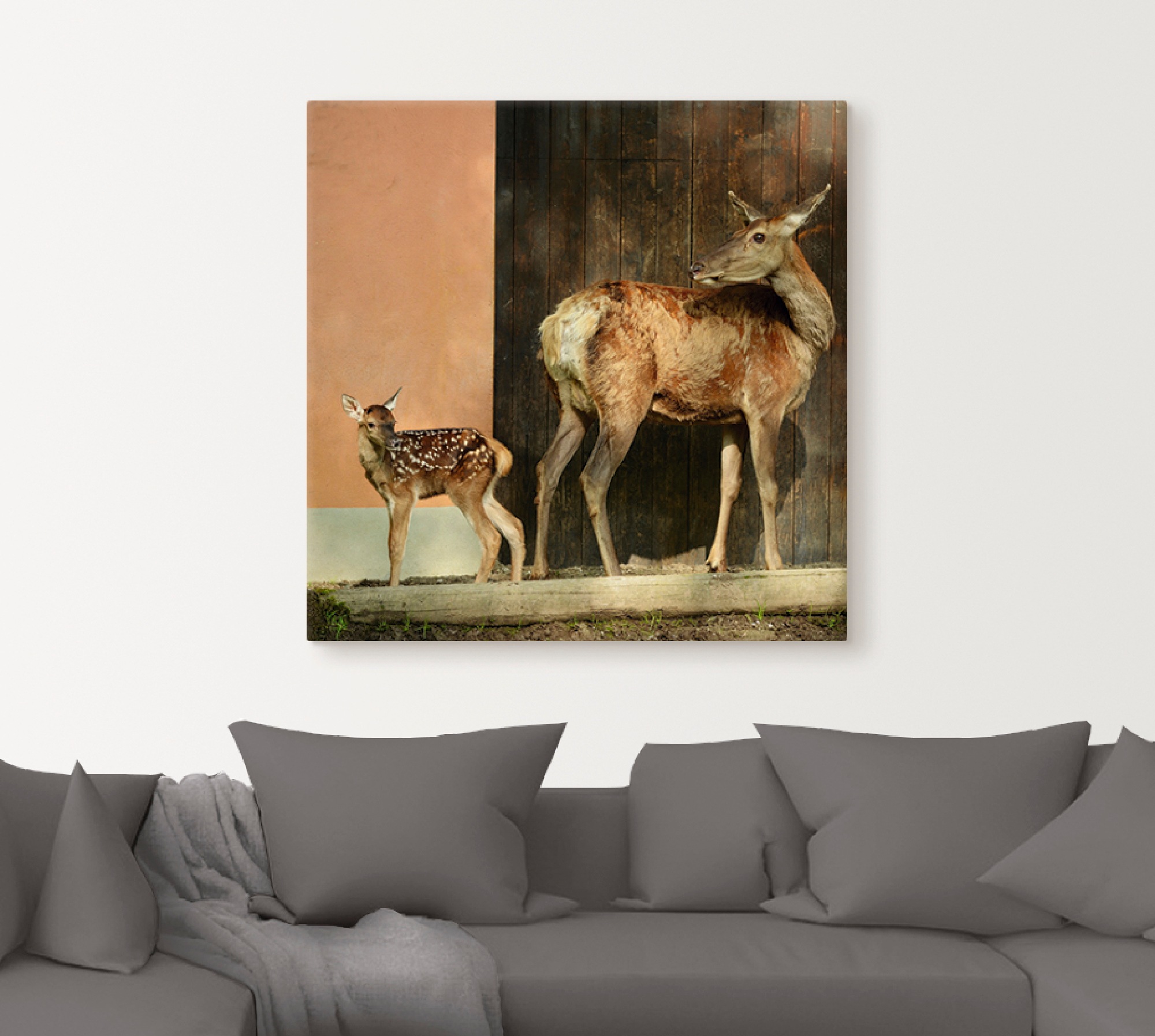 Artland Wandbild »Reh mit Kitz«, Wildtiere, (1 St.), als Leinwandbild, Wandaufkleber oder Poster in versch. Größen