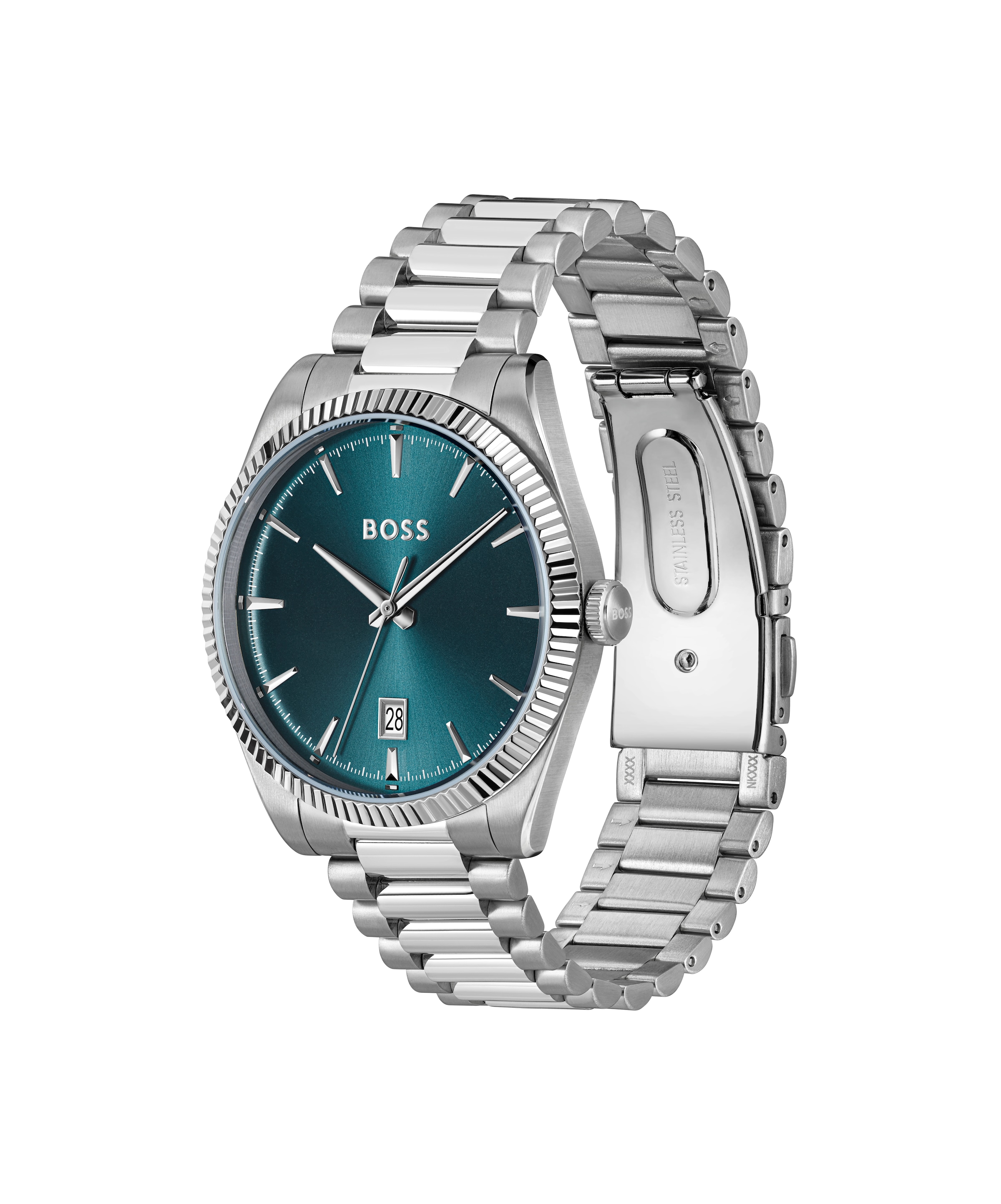 BOSS Quarzuhr »CHESWICK« Armbanduhr, Herrenuhr, Edelstahlarmband, analog, Tag