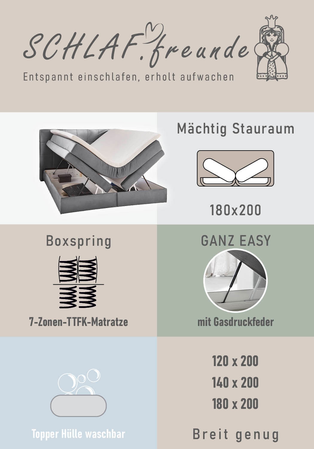 Jockenhöfer Gruppe Boxspringbett »AMY in Cord, erhältlich in den Breiten 120cm & 140cm« mit Bettkasten & Topper