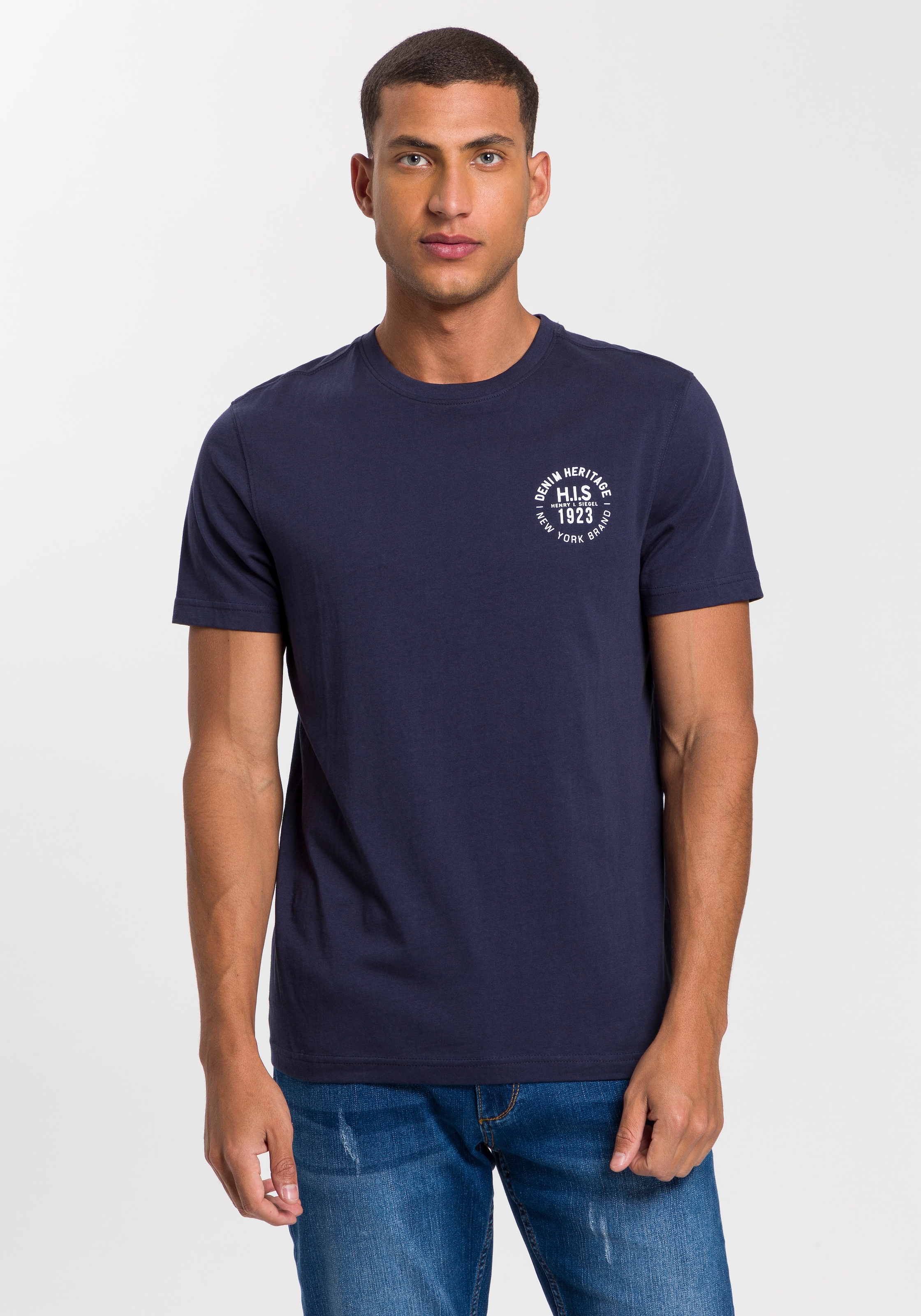H.I.S T-Shirt, (Packung, 3 tlg., 3er-Pack), schmal geschnitten, bedrucktes Design, aus 100% Baumwolle