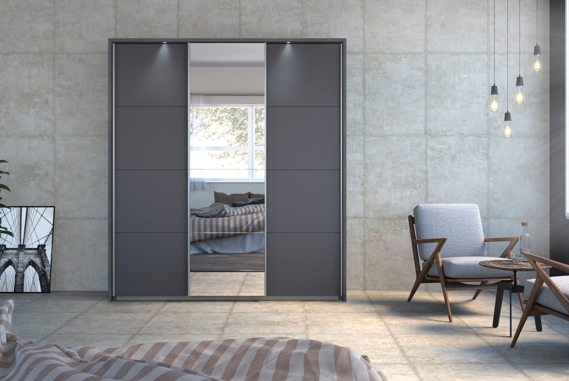 rauch Schwebetürenschrank »Kleiderschrank Schrank Garderobe Wäscheschrank TOMA mit Passepartout«, inkl. Regaleinsatz sowie zusätzlichen Einlegeböden MADE IN GERMANY