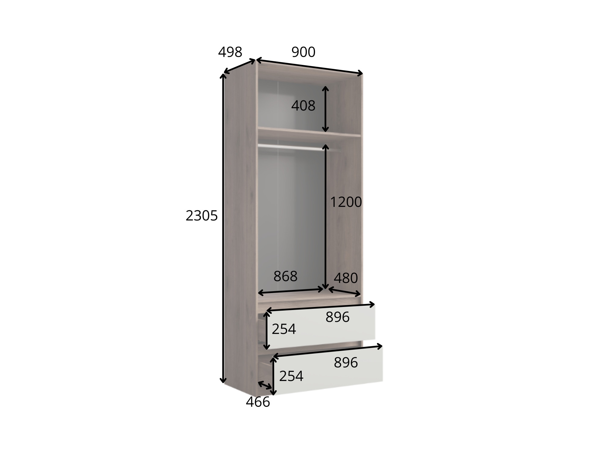 Home affaire Kleiderschrank »GERMO mit 1 Einlegeböde, 2 Schubladen, 1 Kleiderstange, 90/51/230cm«, Garderobe mit 2 Drehtüren, Wäscheschrank mit viel Stauraum