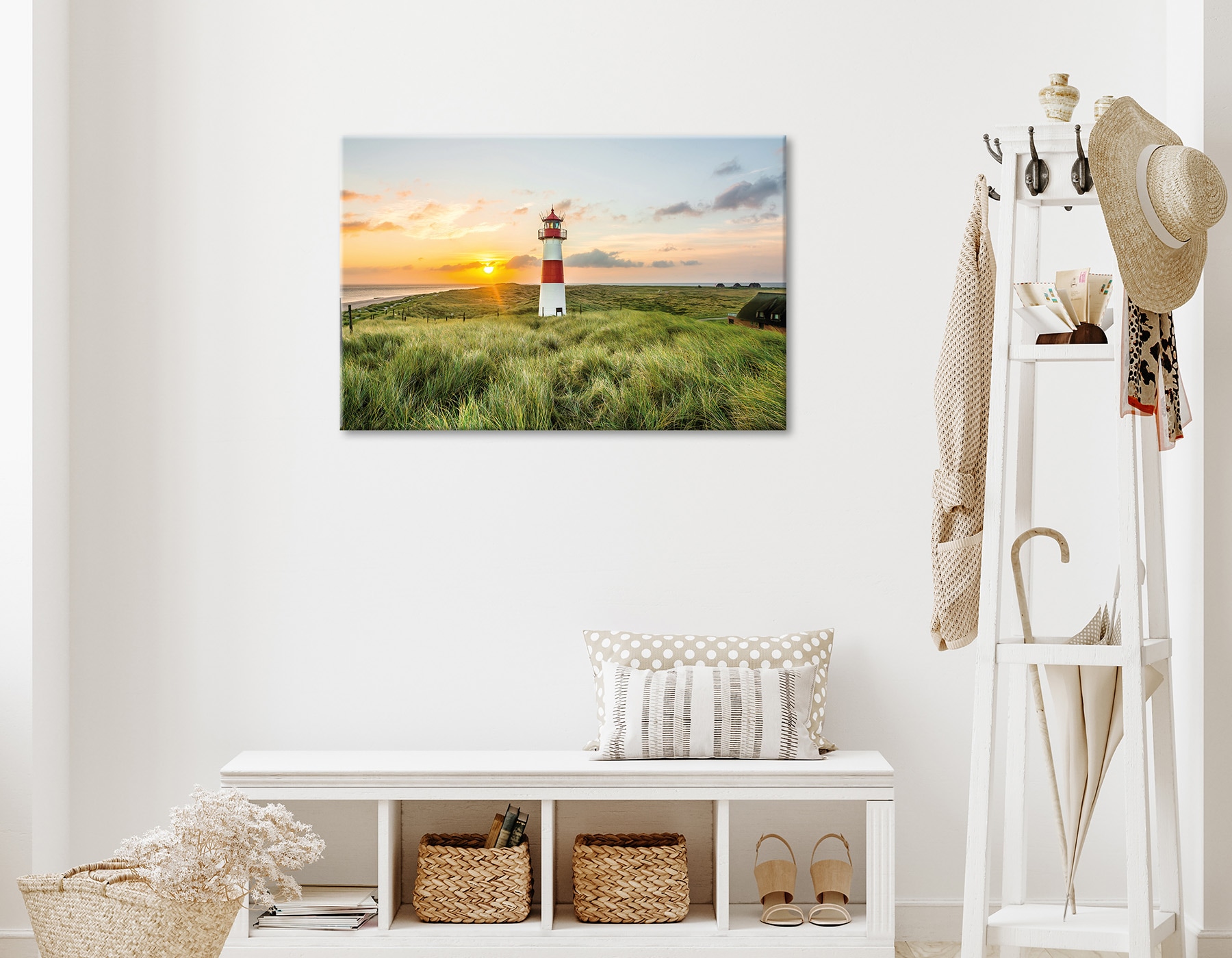 Bönninghoff Leinwandbild »Wandbild LEUCHTTURM 60x90 cm – Leinwandbild Keilrahmen Deko modern« Küste | Landschaft | Leuchtturm | Meer | Natur | Sonnenuntergang | Strand 1 Stk. tlg. auf Keilrahmen gespannt