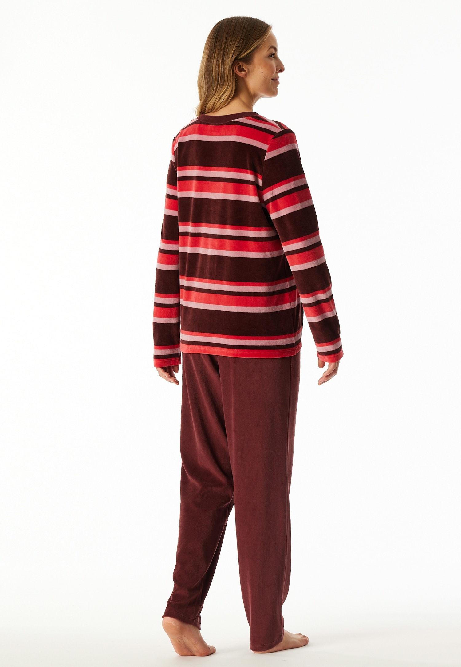 Schiesser Schlafanzug »Comfort Nightwear« 2 tlg. Baumwollmischung, V-Ausschnitt, langärmelig, Velour-Qualität