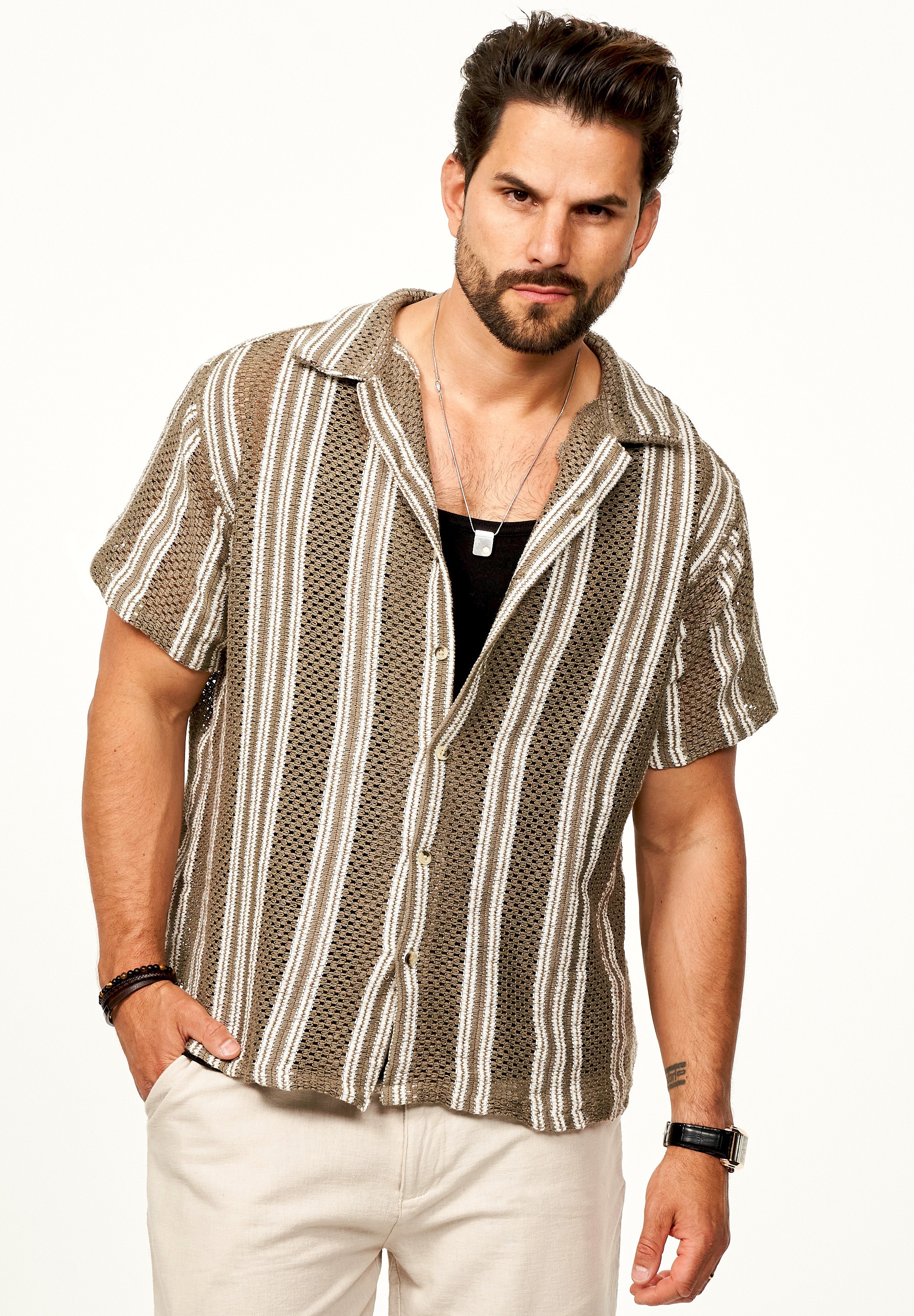 SOULSTAR Kurzarmhemd »Freizeithemd als Kurzam Strick Hemd im Retro-Look - Strick Polo-Hemd Overshirt im Regular-Fit für Herren« Overshirt im Regular-Fit Freizeithemd T-Shirt