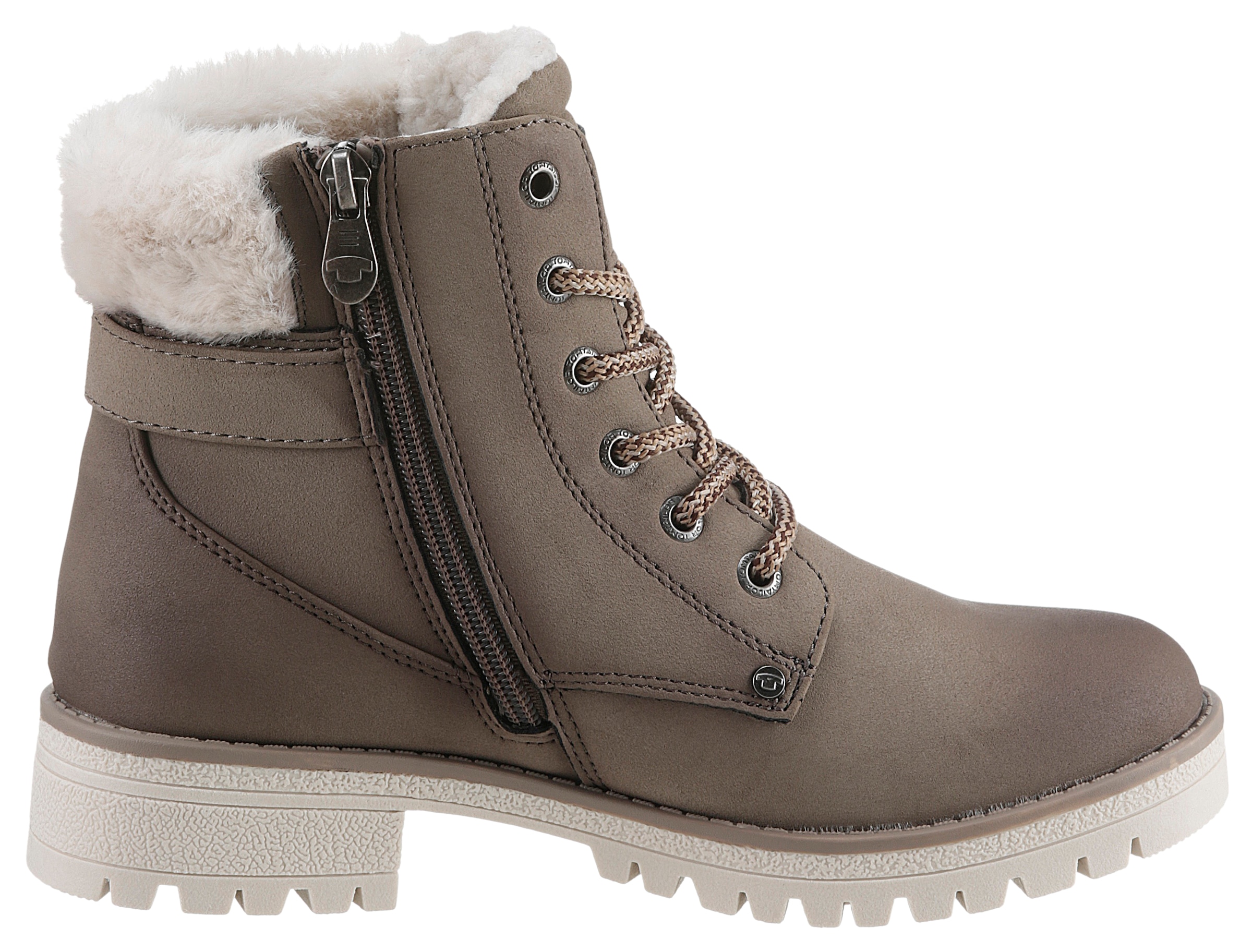 TOM TAILOR Winterboots, Blockabsatz, Schnürboots, Winterstiefelette, modische Zierschnalle