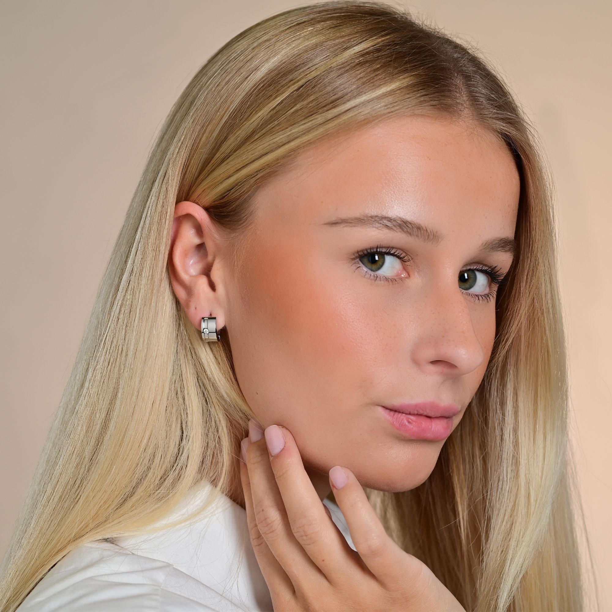 Adelia´s Paar Creolen »Damen Ohrringe ¿ Klappcreole aus Edelstahl mit Strass Steinchen«