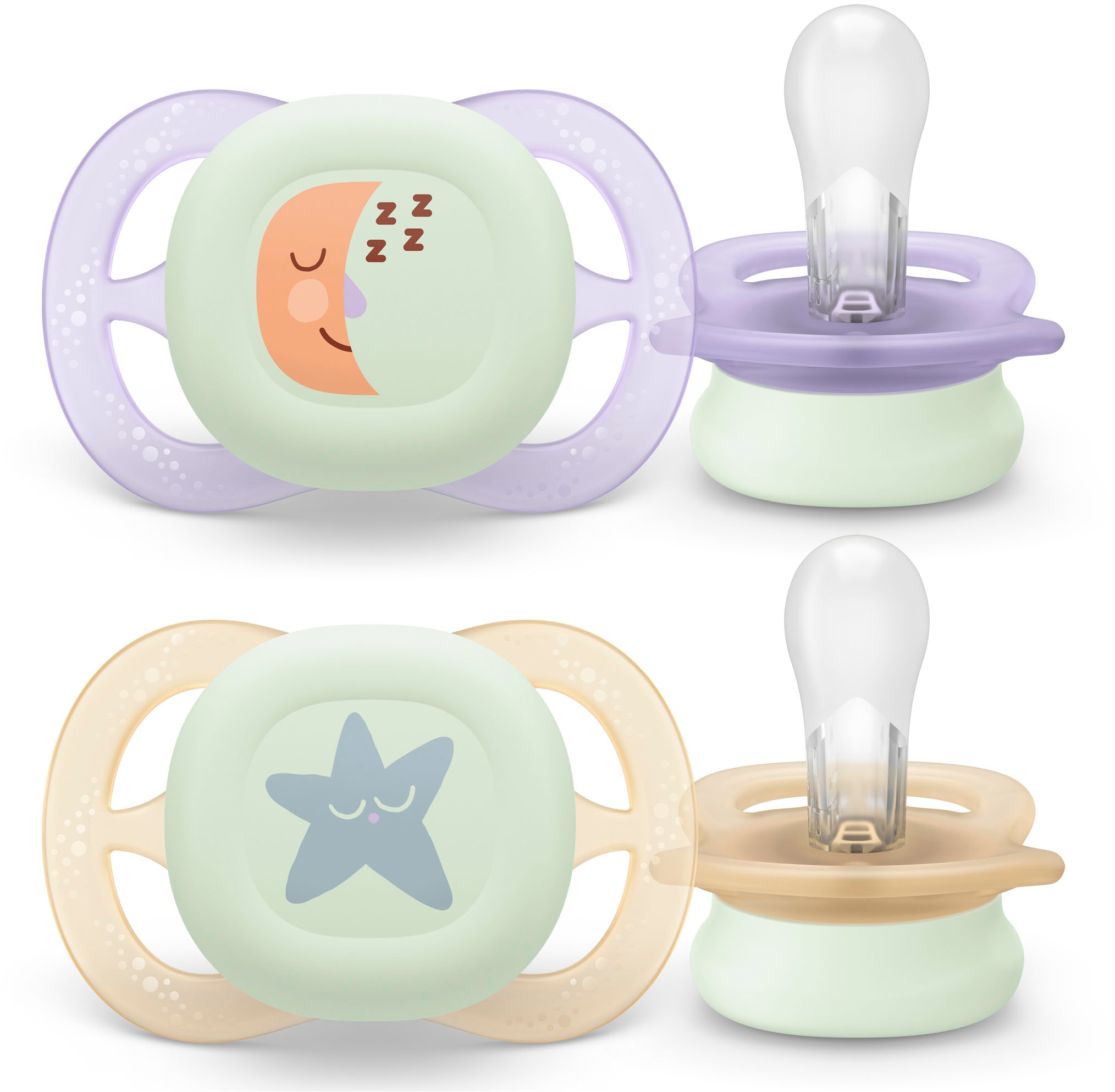 Philips AVENT Schnuller »Ultra Start Nighttime 0 bis 2 Monate SCF075/07«, (2 St.), kiefergerecht, mit leuchtendem Knopf, inkl. Sterilisationsbox