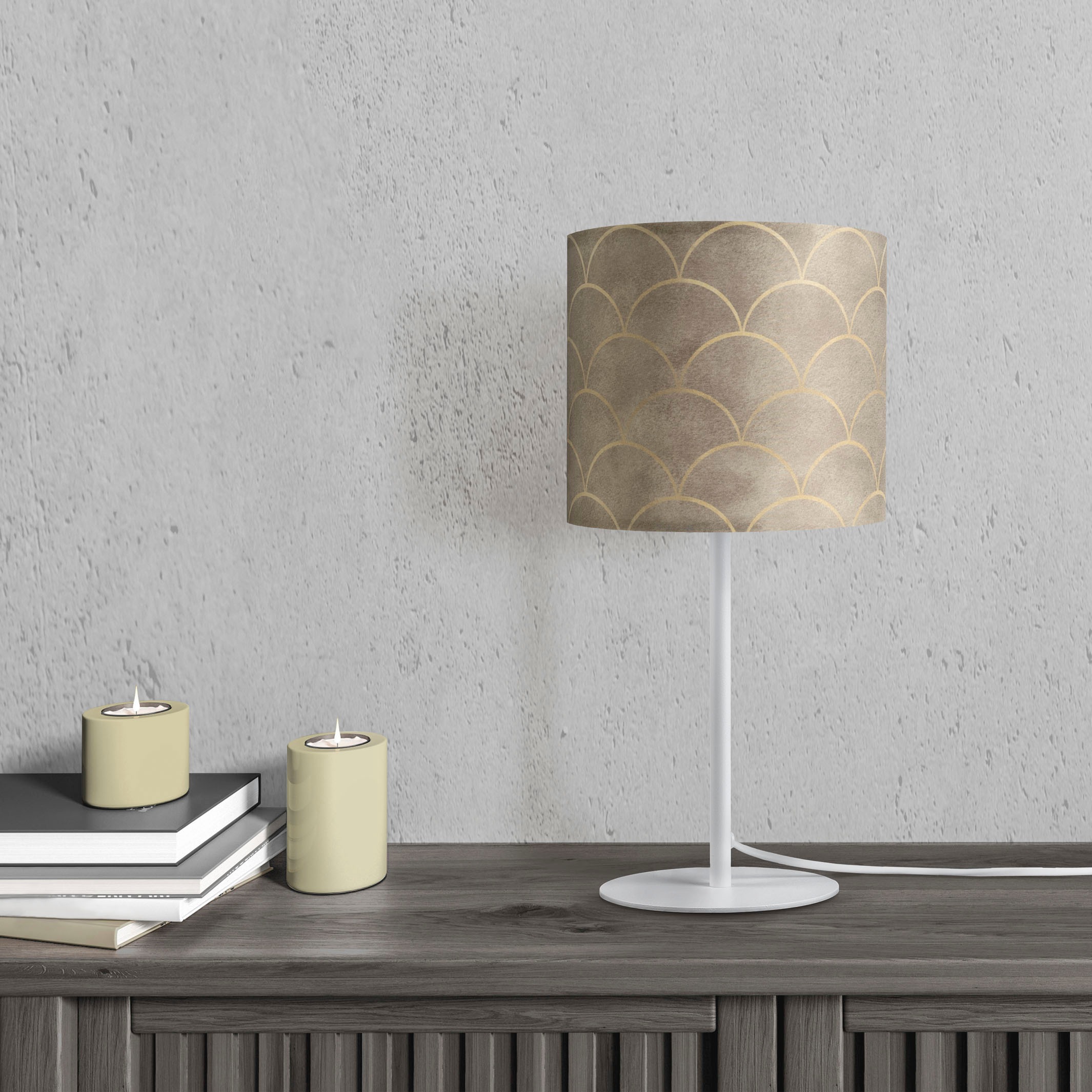 Paco Home Tischleuchte »Luca Pillar«, Leuchtmittel E14 | ohne Leuchtmittel, Schlafzimmer Nacht Mit Stoff Schirm Modern