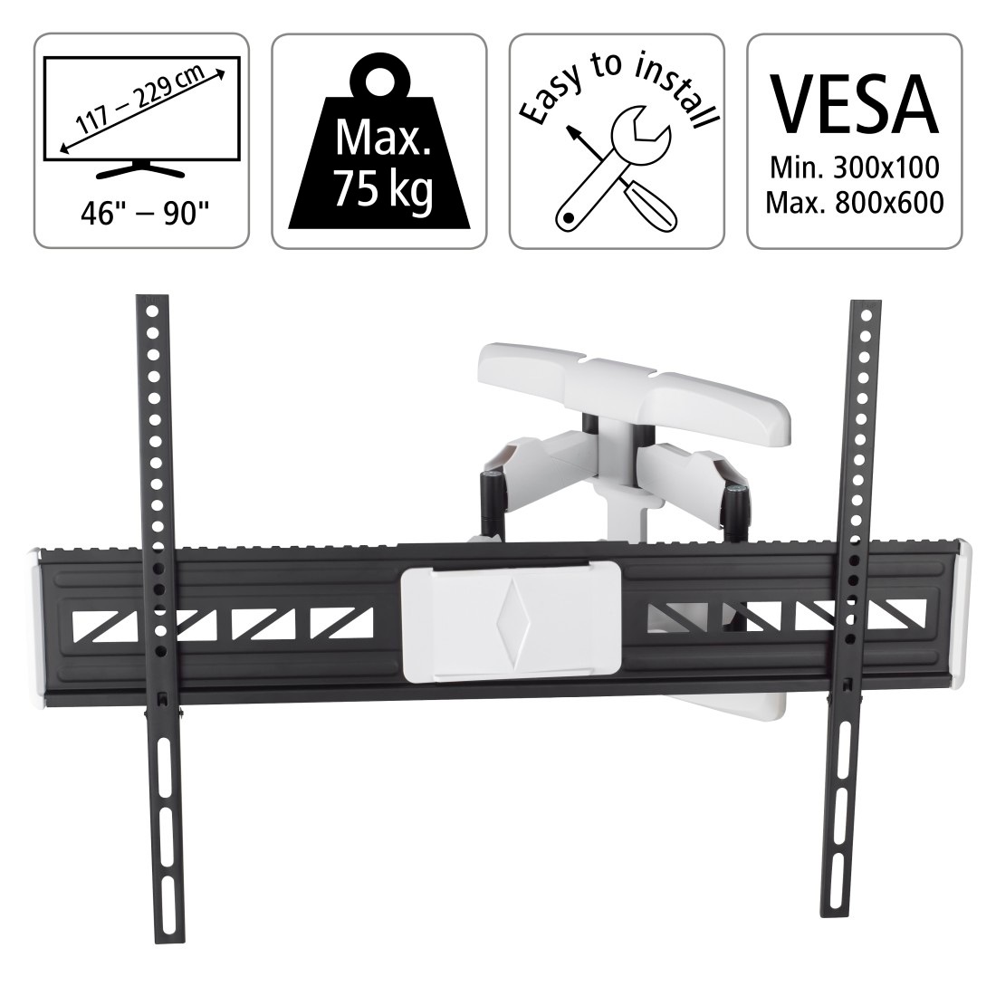 Hama TV-Wandhalterung »schwenkbar, vollbeweglich, 117 - 229 cm (46"-90"), 50", 55", 65", 75"«, bis 229 cm Zoll