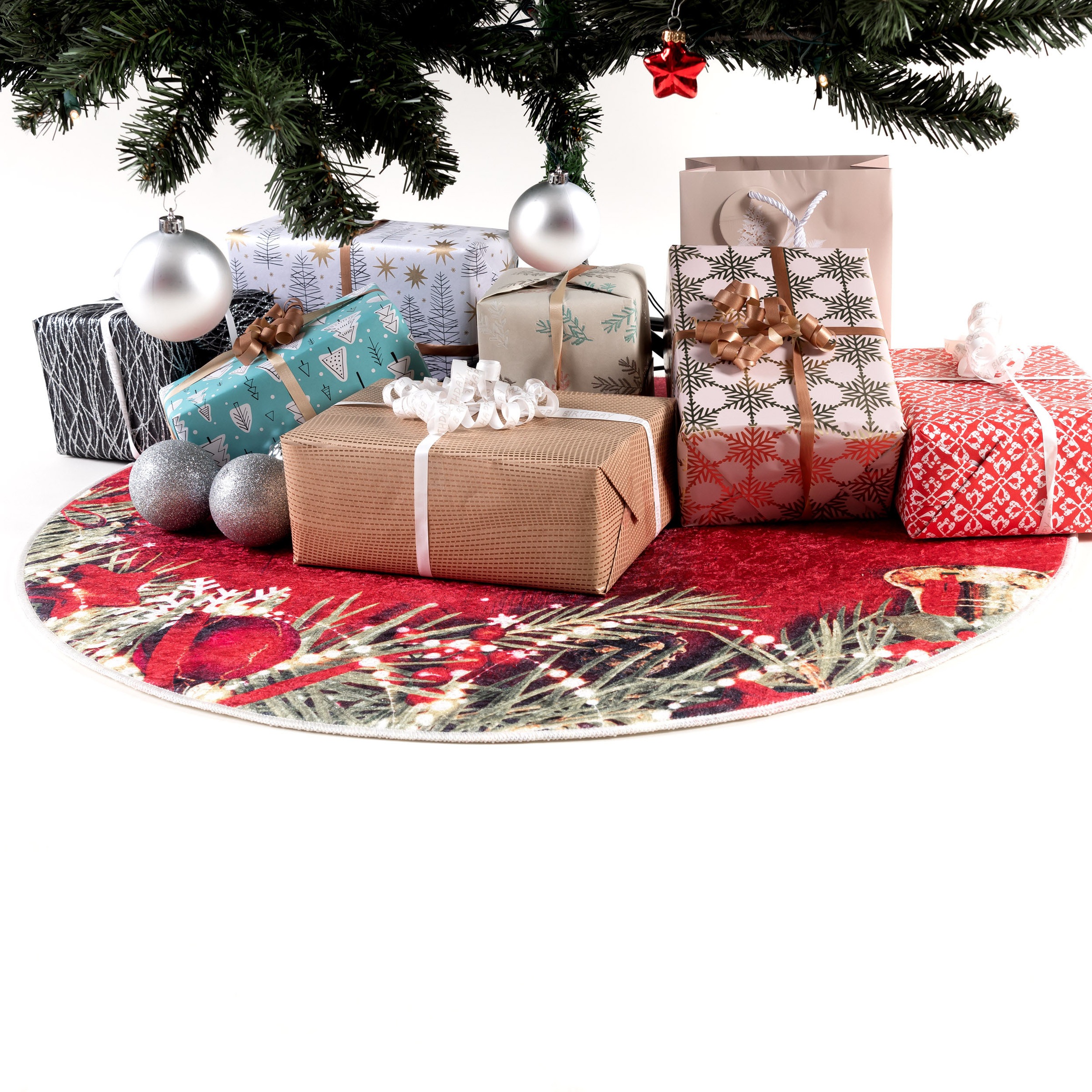 Sehrazat Teppich »Christmas 1225«, rund, 5 mm Höhe, Weihnachten, waschbar, Unterlage Weihnachtsbaum